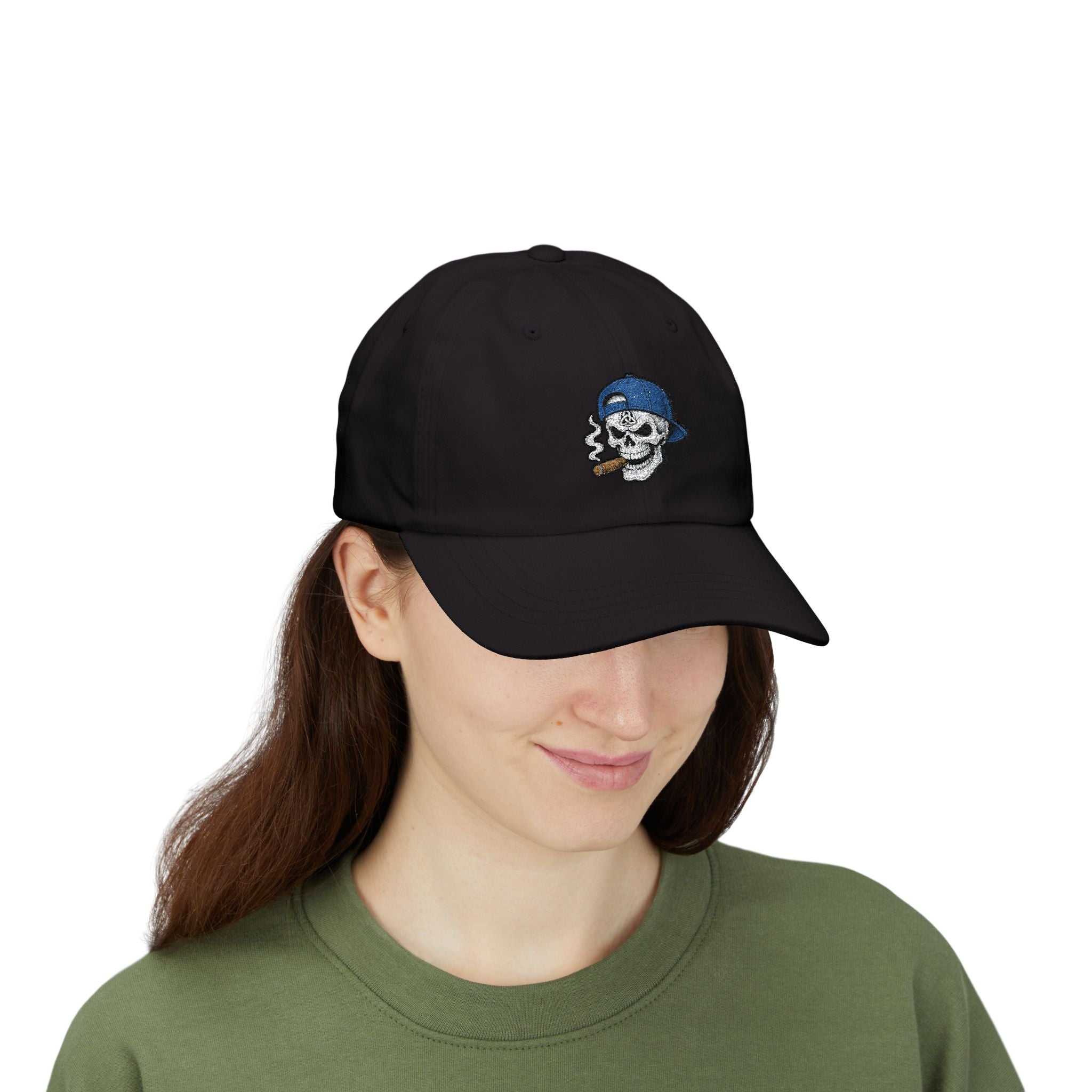 Skull With Cigar Dad Cap — Retro Embroidered Baseball Hat