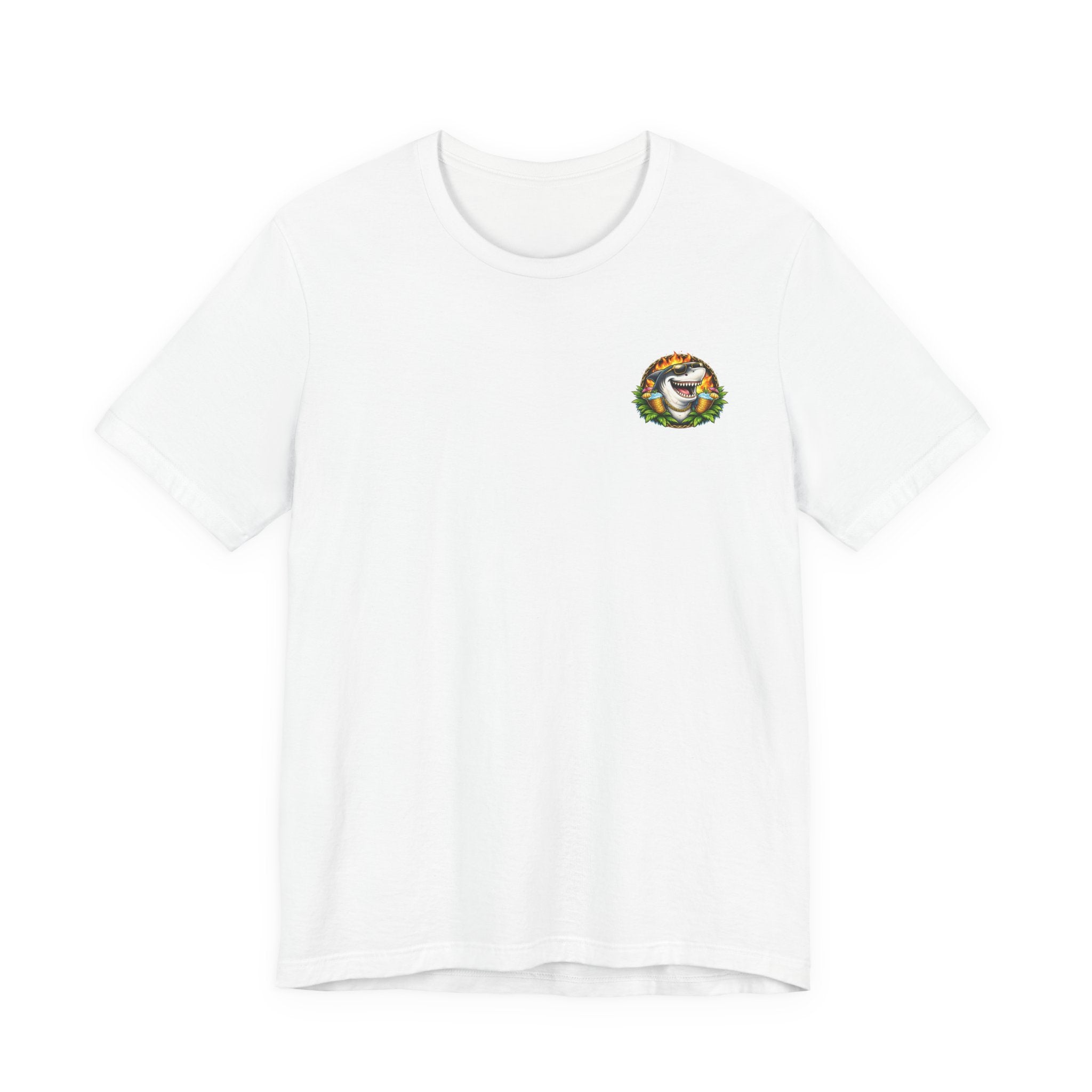 Shark Tiki Party Tee — "Just One More" Tropical Bar Graphic Shirt