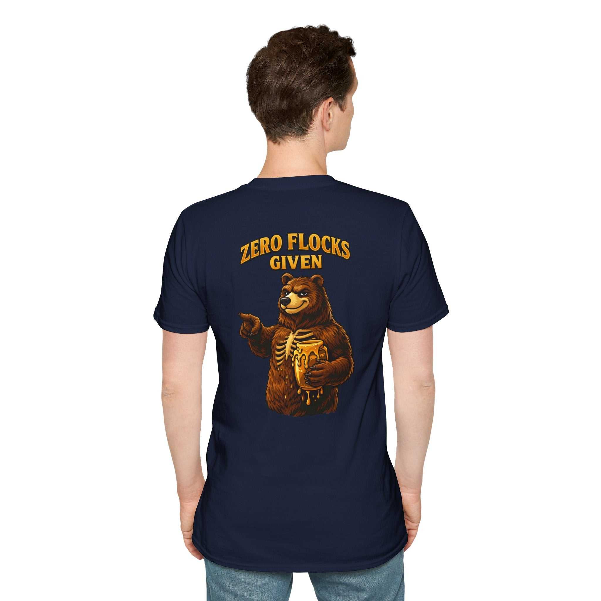 Zero Flocks Given Bear T-Shirt with bold animal illustration and rebellious outdoor slogan