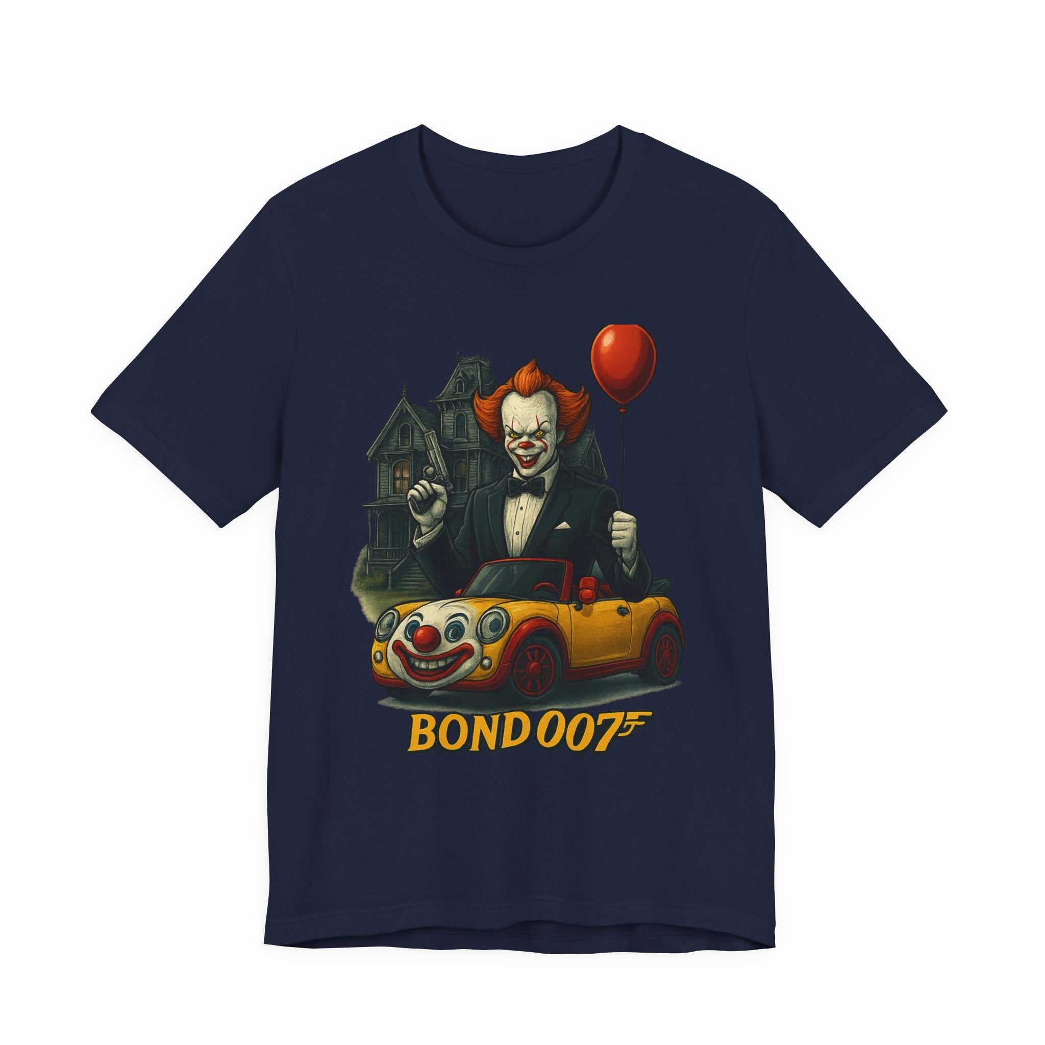 Clown Spy Thriller Tee — "Bond 007" Horror Car Balloon Graphic T-Shirt