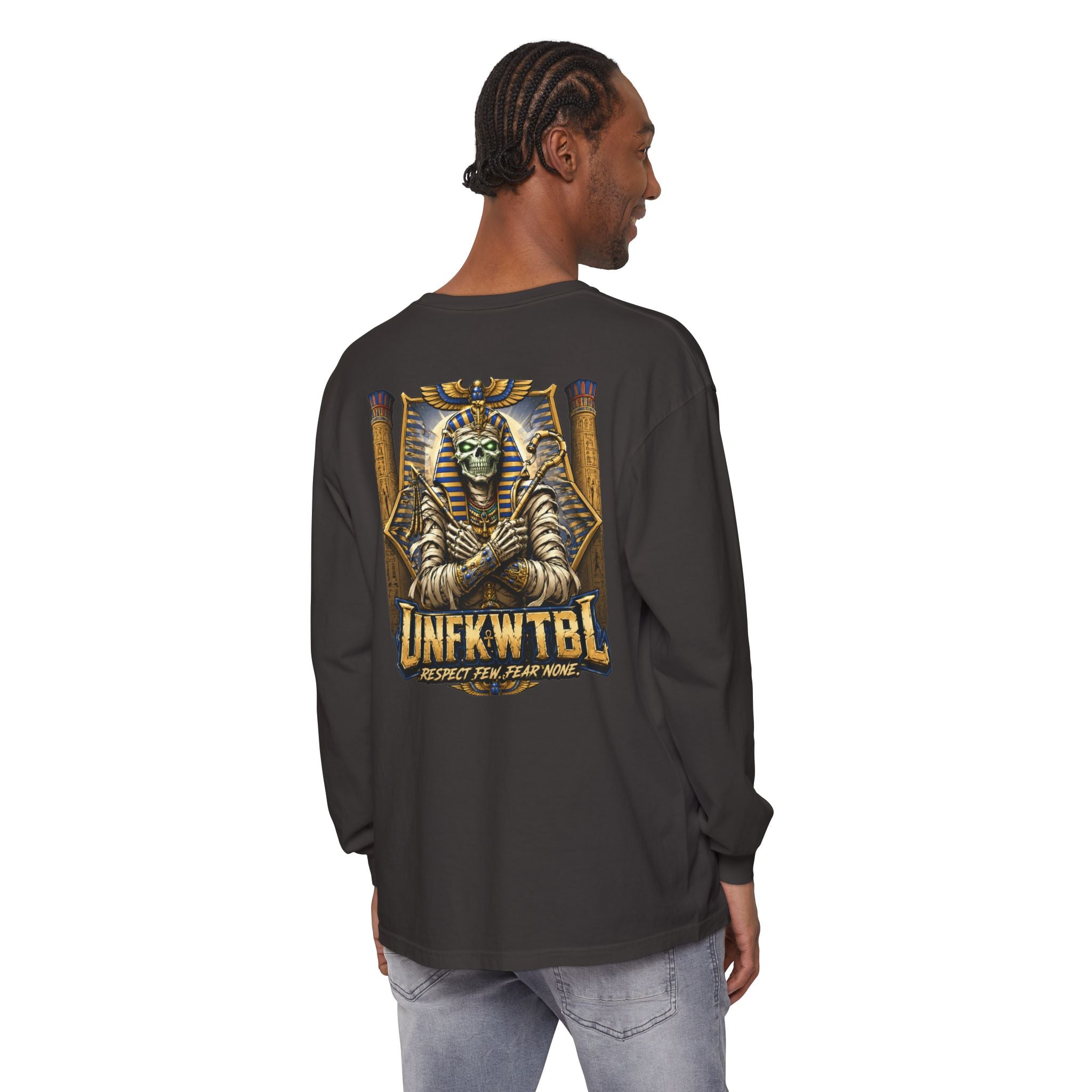 Unfkwtbl Pharaoh Long Sleeve Tee — Vintage Egyptian Mummy Graphic