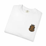 Unisex garment-dyed white T-shirt with Beast King graphic design and vintage style logo on chest.