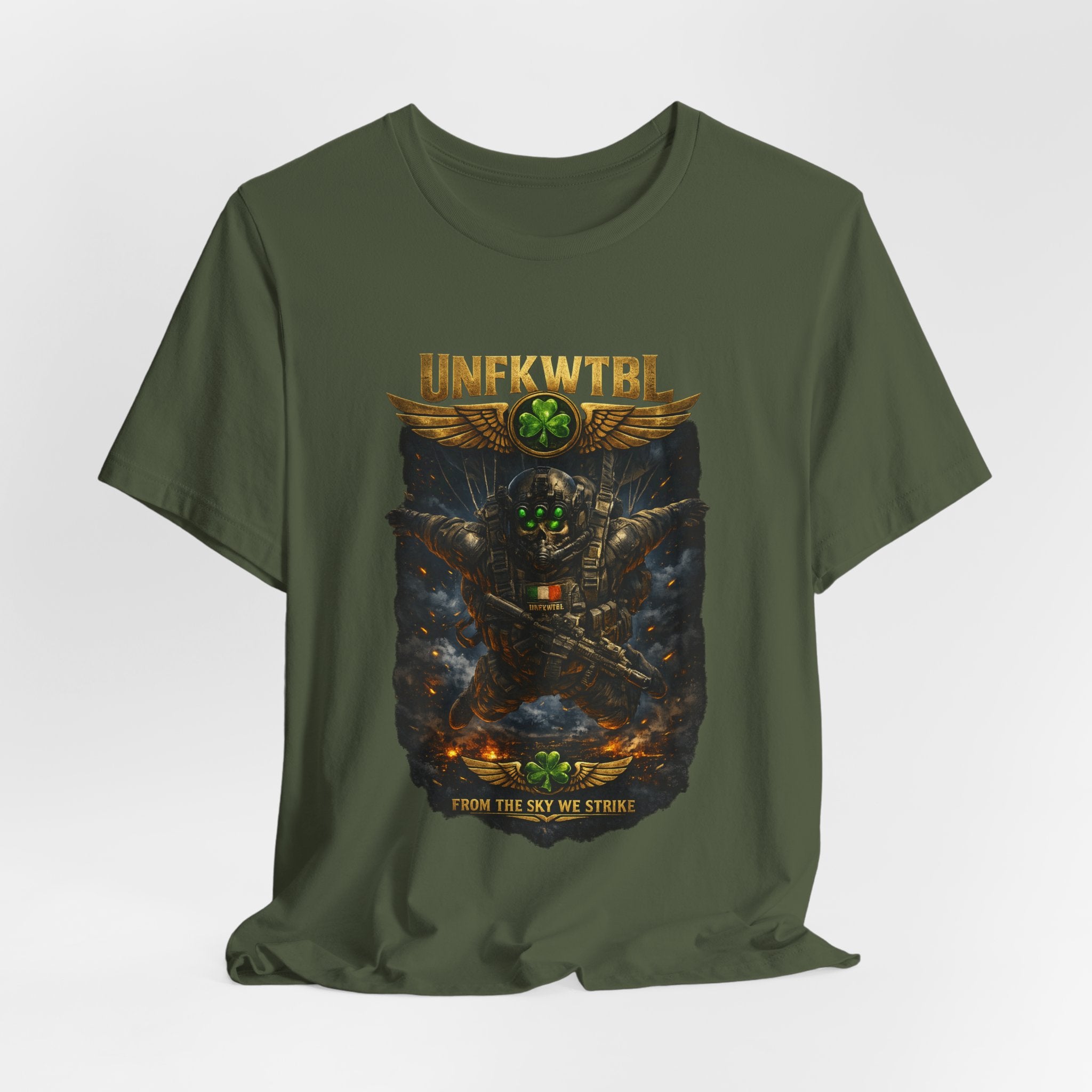Military Mech Combat T‑Shirt — 'UNFKWTBL' Sci‑Fi Armor Design