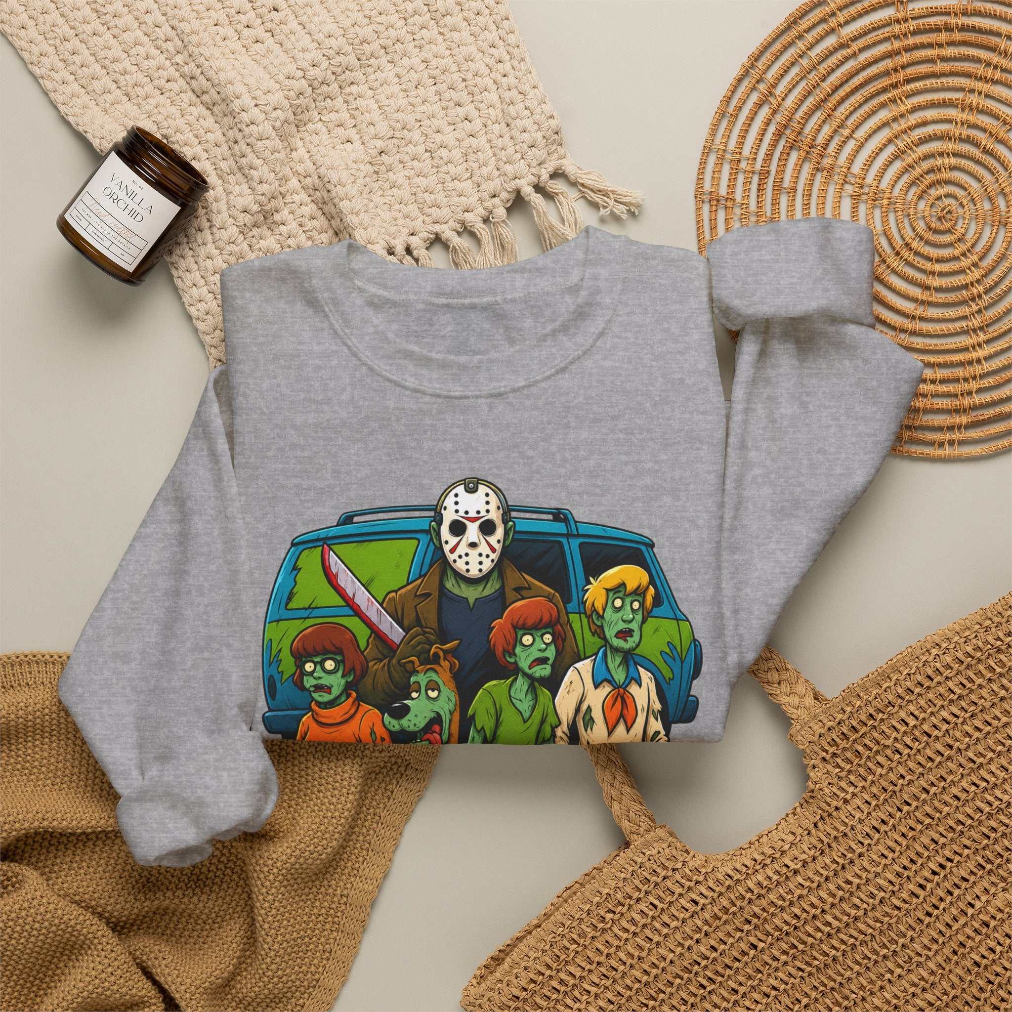 Horror Squad Crewneck Sweatshirt — Cartoon Zombie Kids & Jason Design (UNFKWTBL)