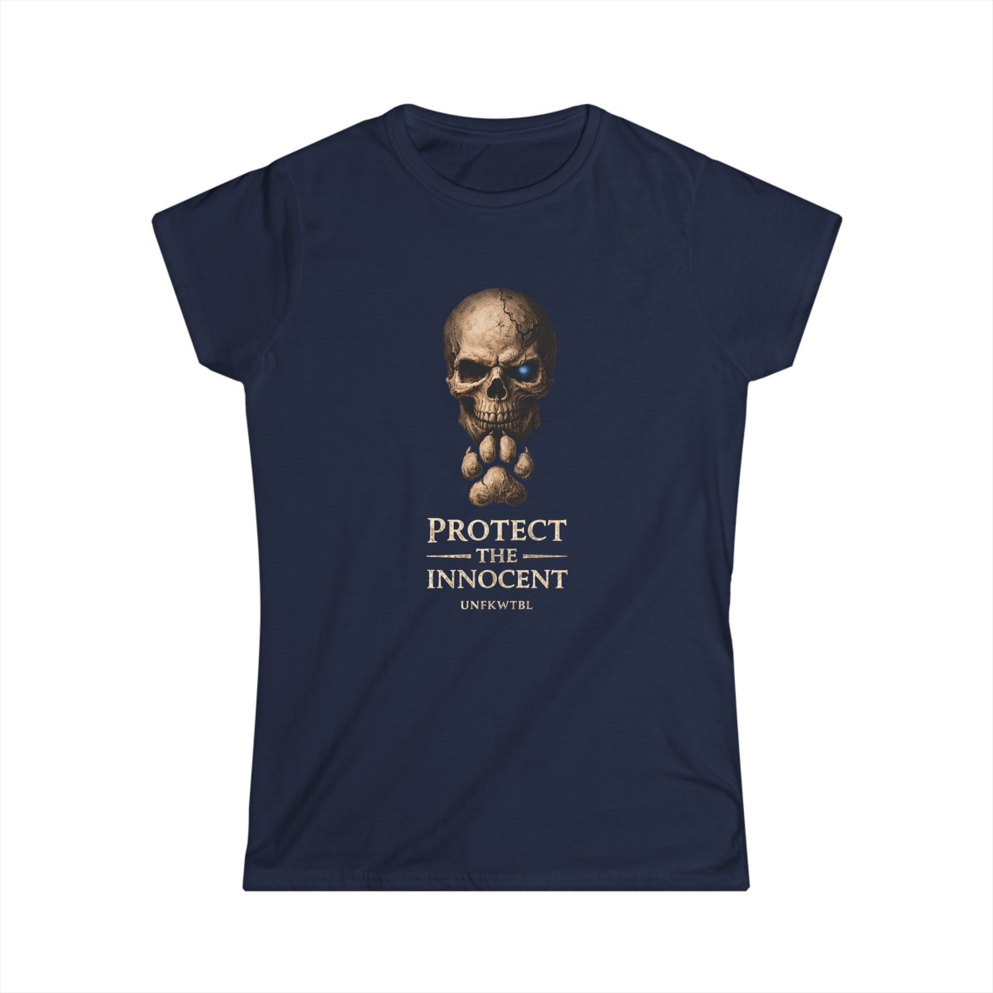 Protect the Innocent Skull Tee — “Harm Them… Answer For It.” Graphic Women’s Shirt