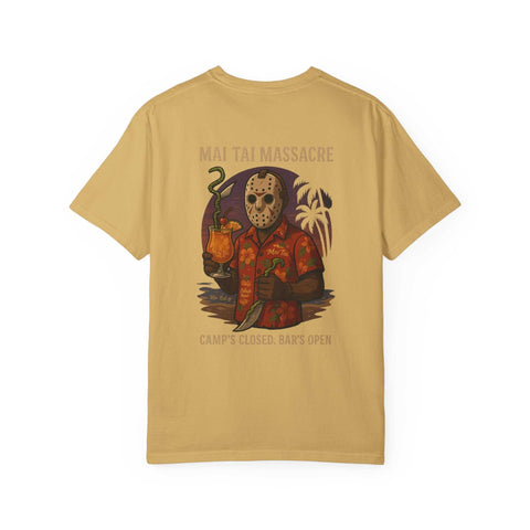 Mai Tai Massacre Jason Voorhees Graphic Tee, Vintage Summer T-shirt, Unisex Beach Shirt, Retro Campfire Apparel, Fun Gift for Outdoor Lovers
