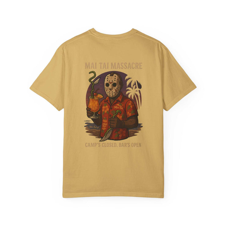 Mai Tai Massacre Jason Voorhees Graphic Tee, Vintage Summer T-shirt, Unisex Beach Shirt, Retro Campfire Apparel, Fun Gift for Outdoor Lovers