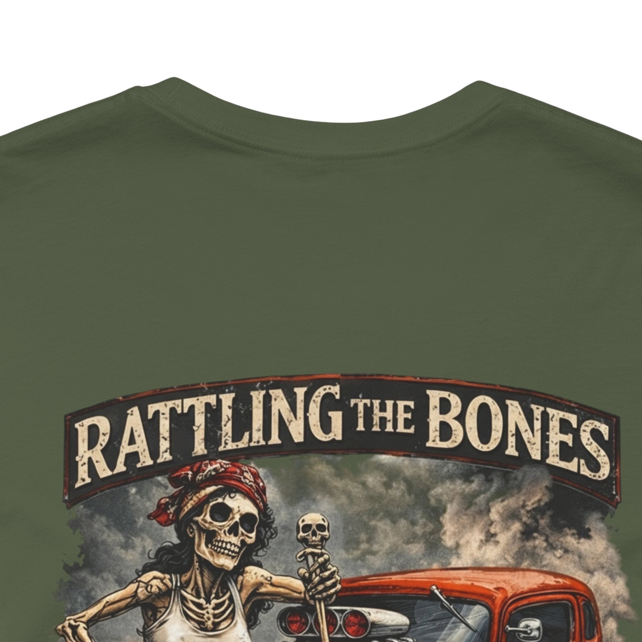 Rat Rod Skull Tee — "Rattling the Bones" Retro Hot Rod Graphic T-Shirt