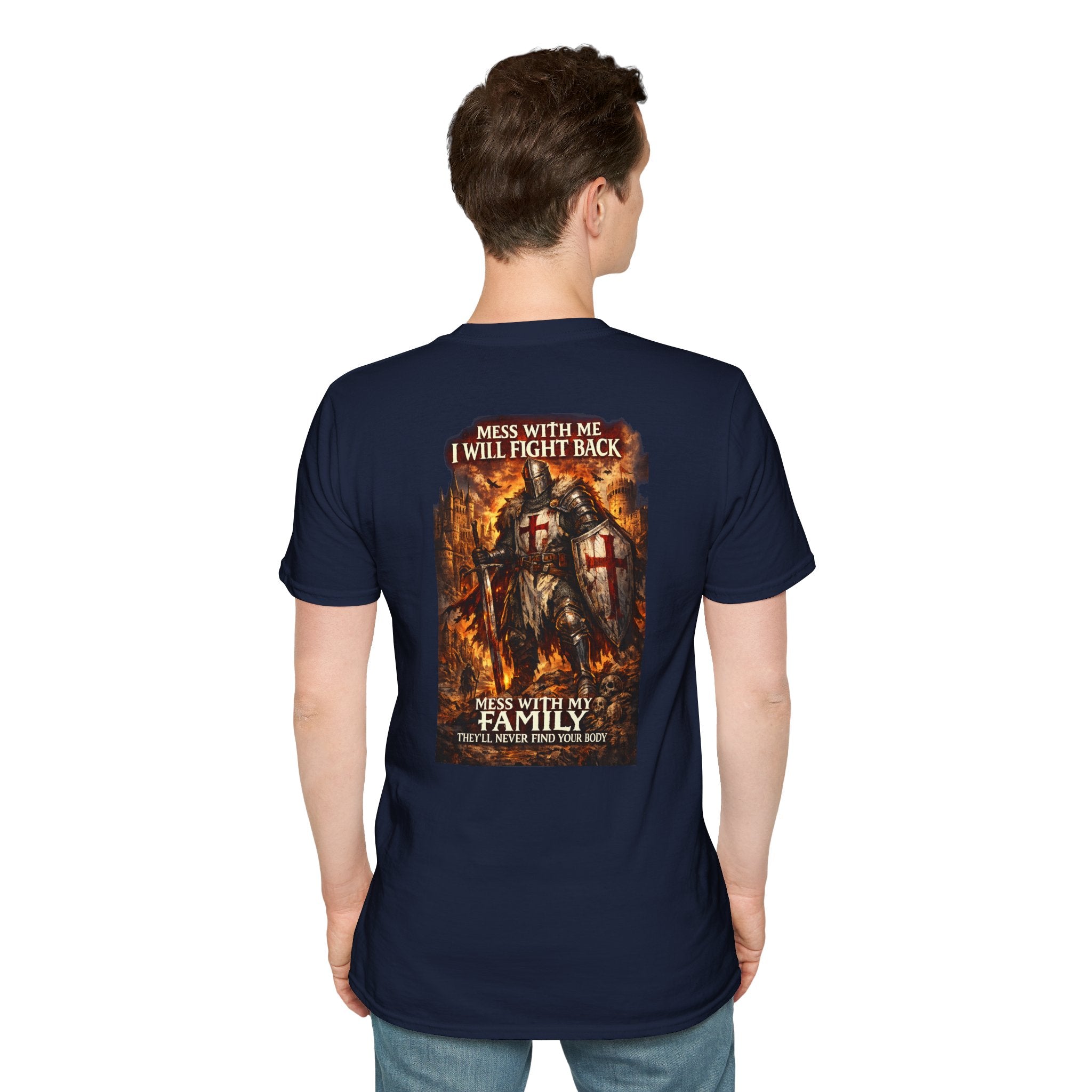 Medieval Knight Crest T‑Shirt — 'UNFKWTBL' Vintage Crusader Emblem