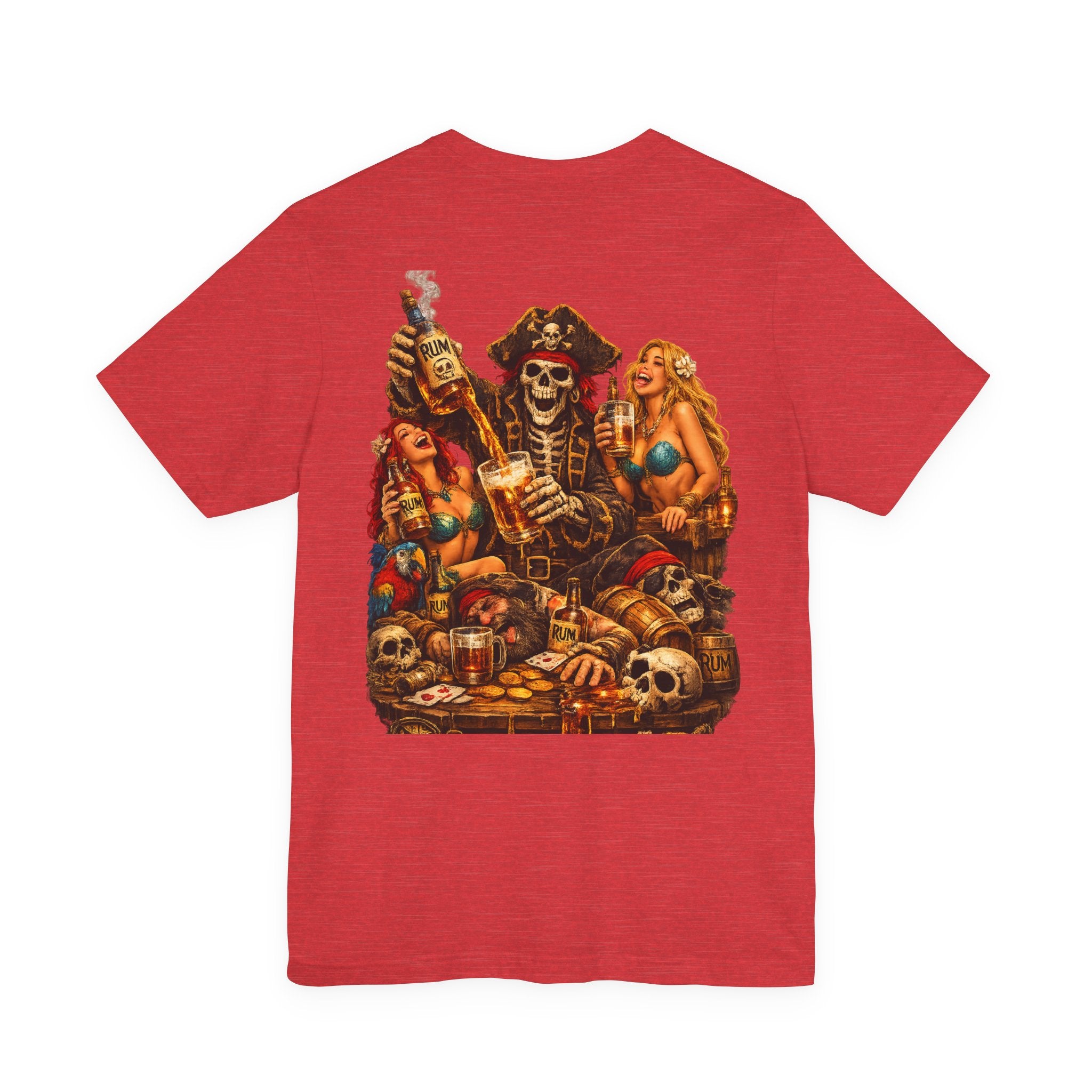 Pirate Skull Treasure Chest Tee — Skeleton Buccaneer Drinking Design