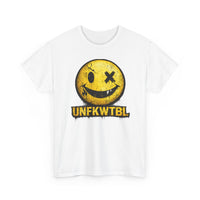 Graphic Tee — Distressed Yellow Smiley Face "UNFKWTBL" Streetwear T-Shirt
