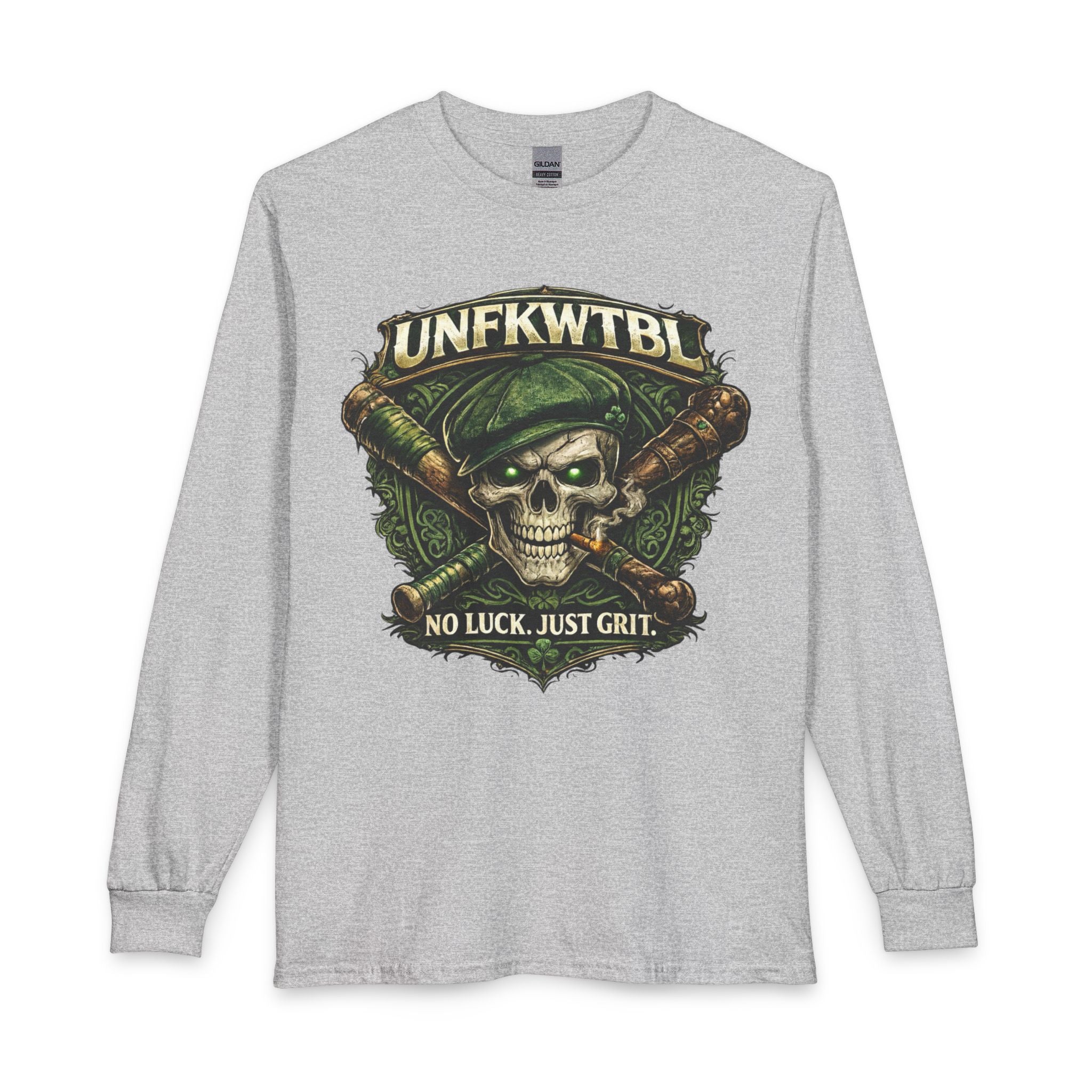 Skull & Baseball Bats Long Sleeve Tee — "NO LUCK. JUST GRIT."