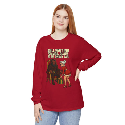 Funny Christmas Long Sleeve T-Shirt - "Still Waiting for Mrs. Claus"
