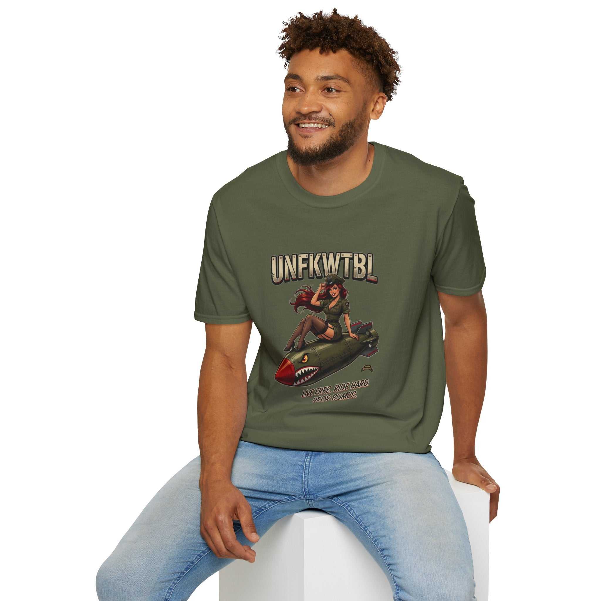 Vintage Pinup Bomber T-Shirt — UNFKWTBL Retro Military Graphic