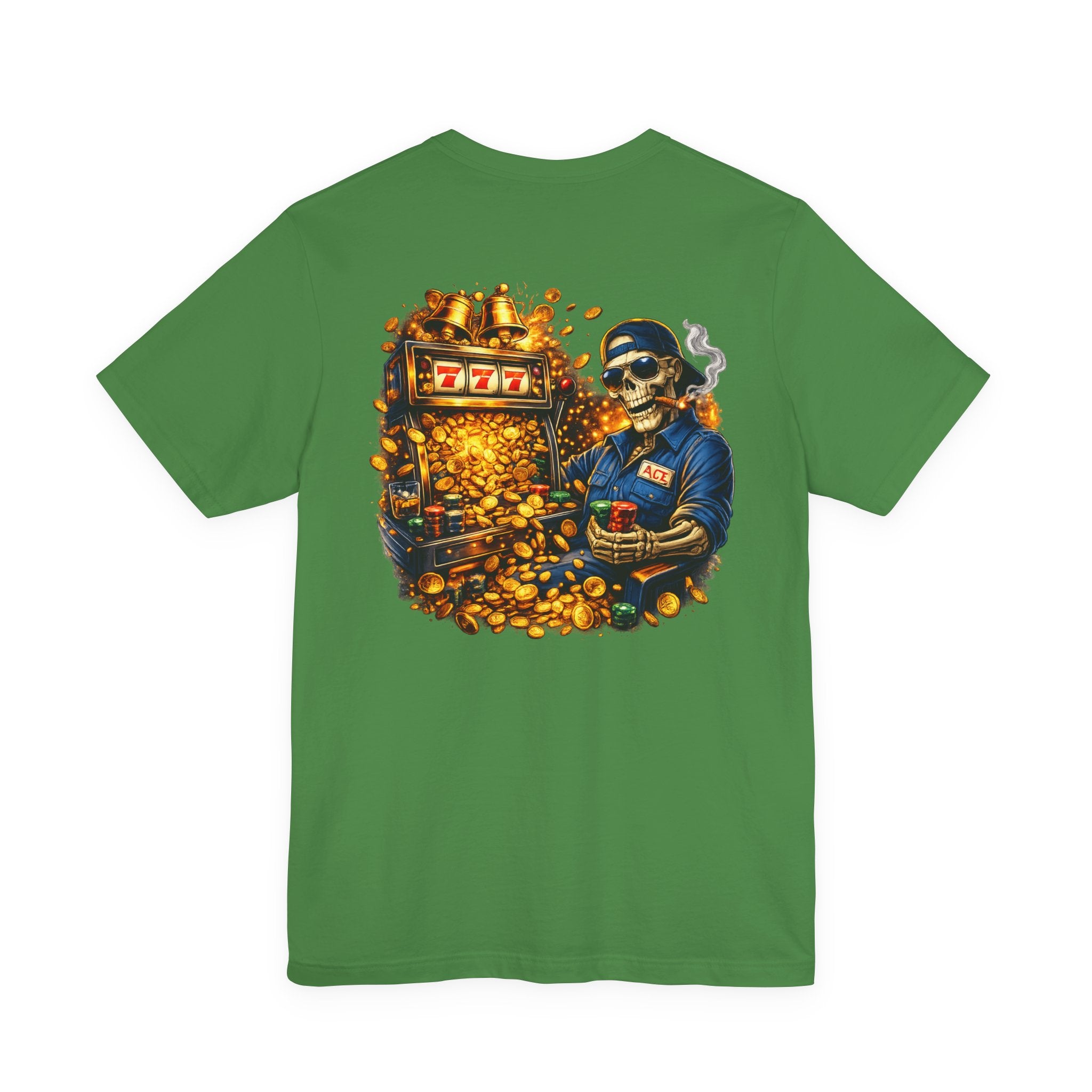 Skeleton Gambler Slot Machine T-Shirt — Retro Casino Poker Tee