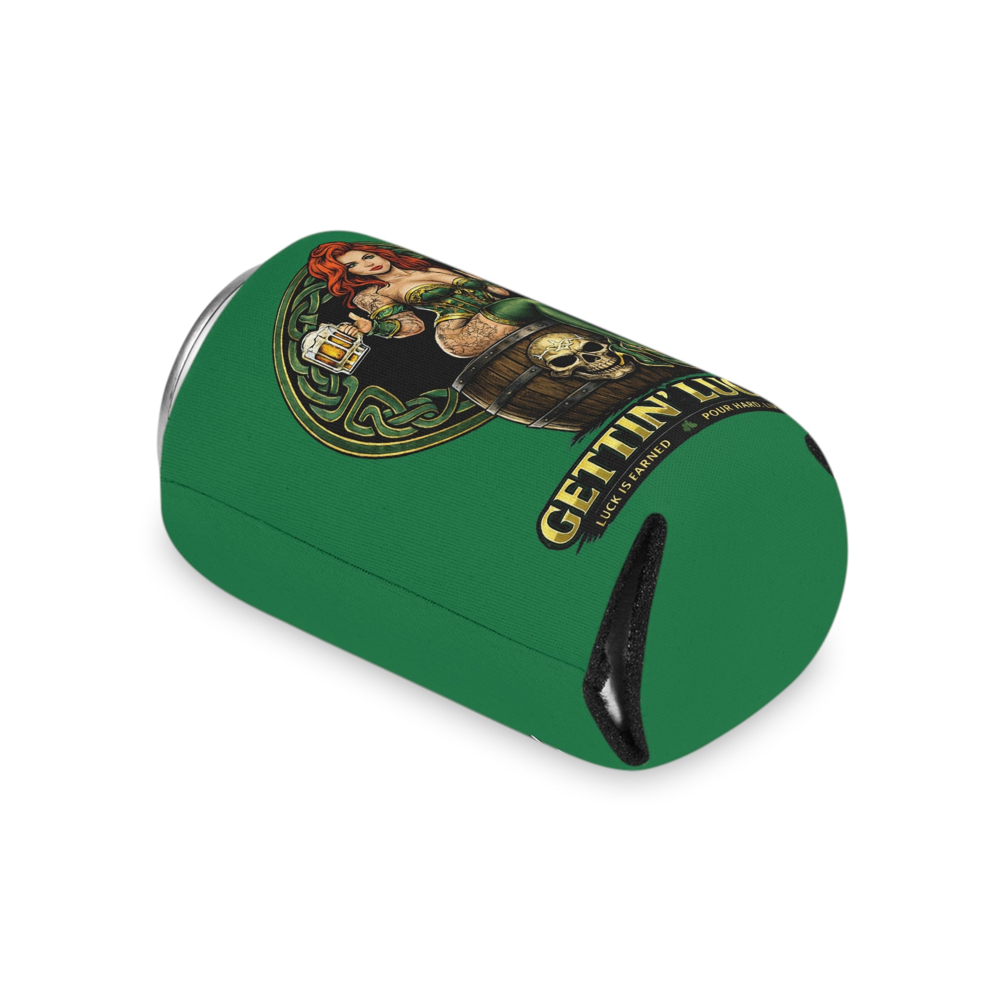 Gettin' Lucky / Stay Cold Can Cooler — St. Patrick's Day Pinup Beer Koozie