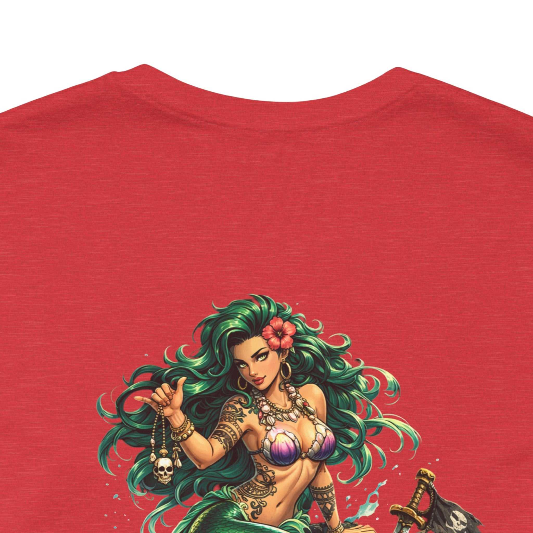 Vintage green Mermaid Skull Art Tee with detailed mermaid skull graphic design