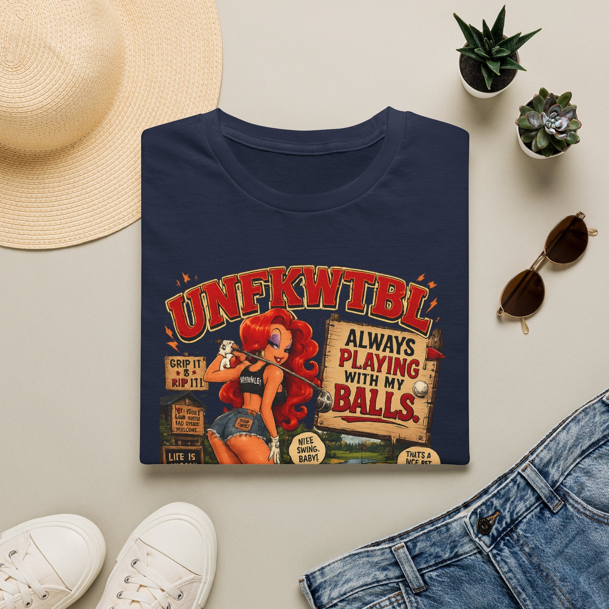 Retro Pin-Up Golf T-Shirt — "Always Playing With My Balls" Vintage Style