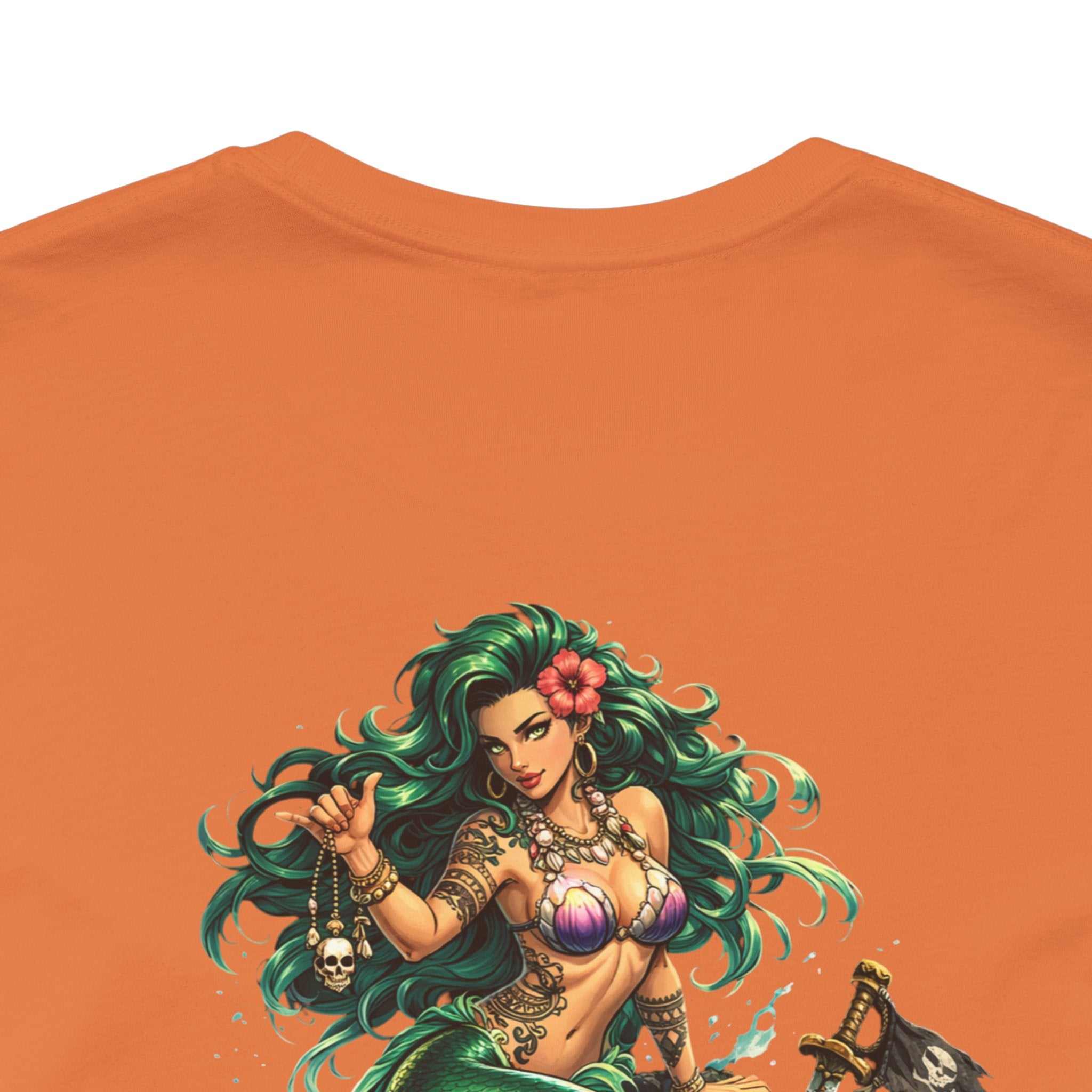 Vintage green Mermaid Skull Art Tee featuring a detailed mermaid skull graphic on soft cotton.