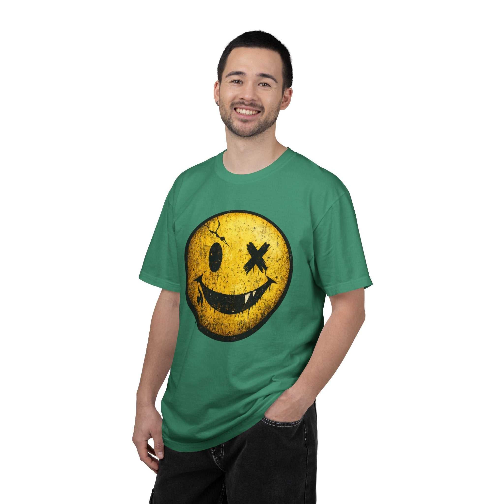 Grunge Smiley Tee — Distressed Yellow Smile Face T-Shirt