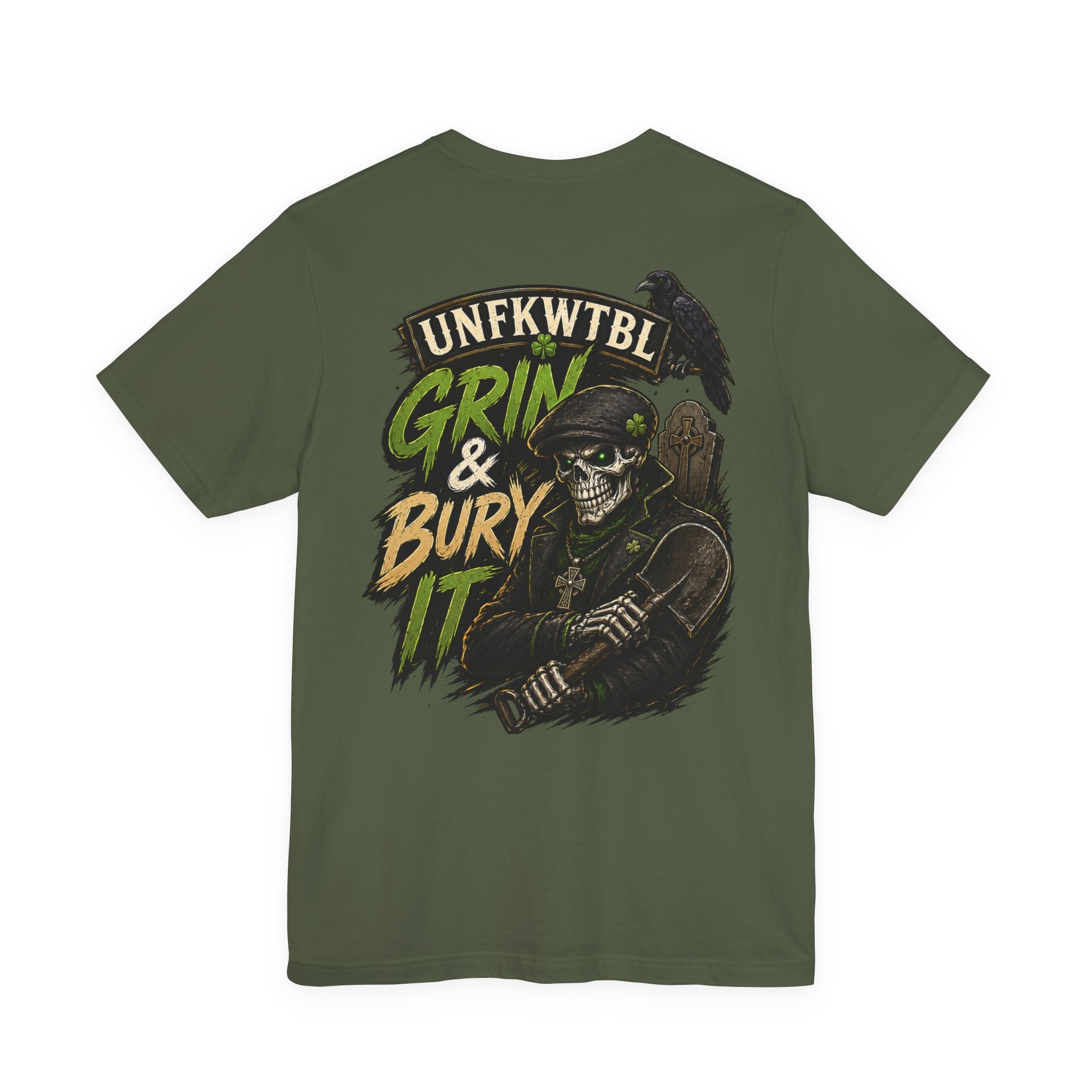 Grin & Bury It Skull Tee — Gothic Horror Graphic T-Shirt