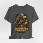 Graphic Tee — 'Bad Decisions Brewed Here' Skeleton Beer Shirt