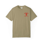 Beige graphic tee with red Grim Reaper Hulk mashup design and UNFKWTBL logo on chest