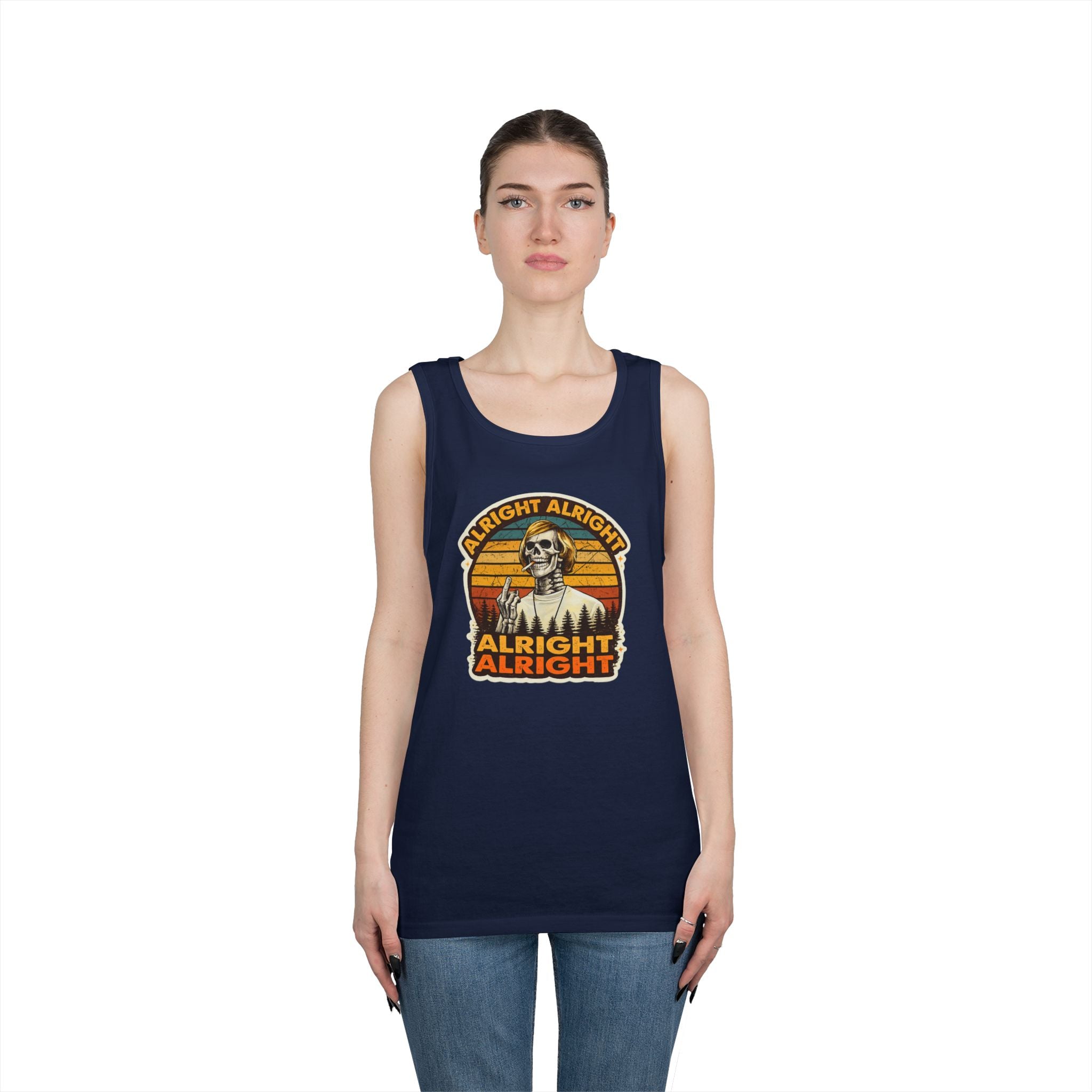 Tank Top — Retro Skull 'Alright Alright Alright' Vintage Sunset Graphic