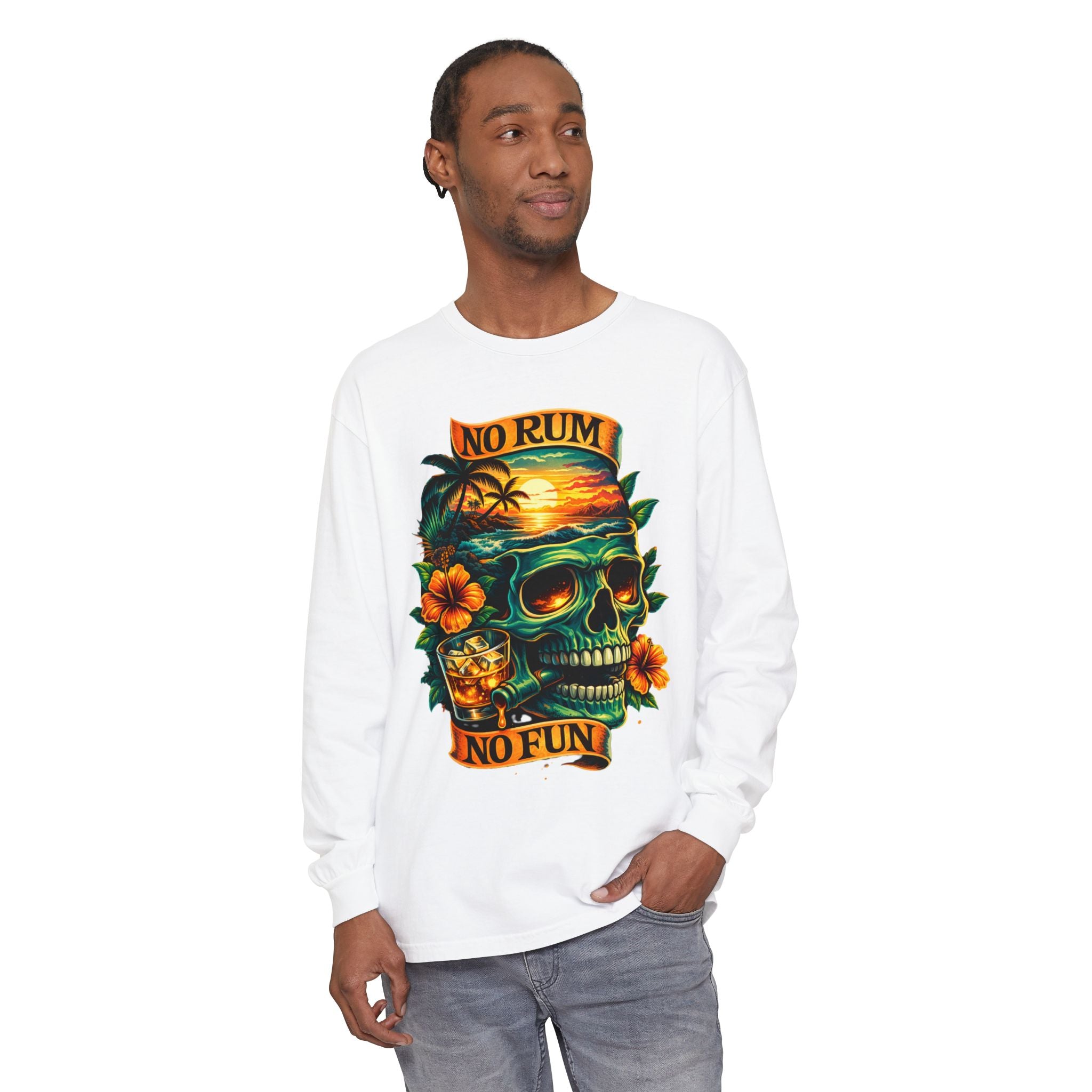 No Rum No Fun Skull Long Sleeve T-Shirt