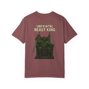 Unisex garment-dyed t-shirt in mauve with Beast King vintage graphic design, casual and eco-friendly cotton tee for gamers and unique style gifts