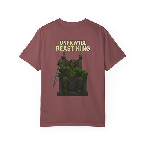 Unisex garment-dyed t-shirt in mauve with Beast King vintage graphic design, casual and eco-friendly cotton tee for gamers and unique style gifts