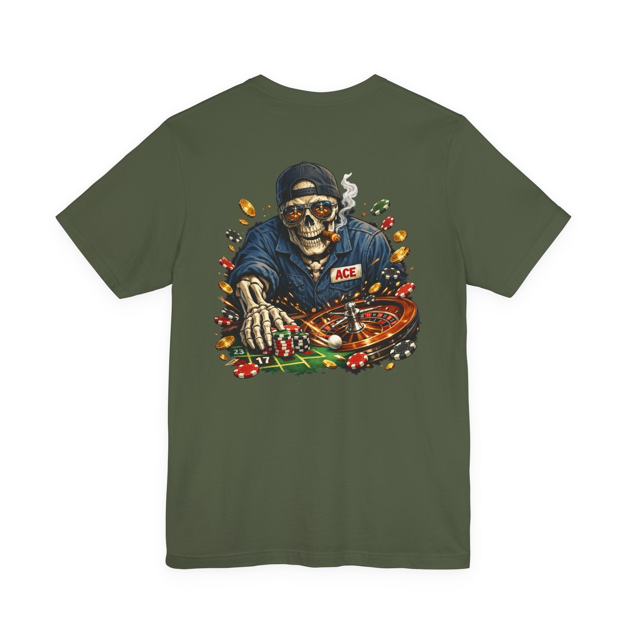 Roulette Skull Tee — Casino Skeleton Graphic T-Shirt