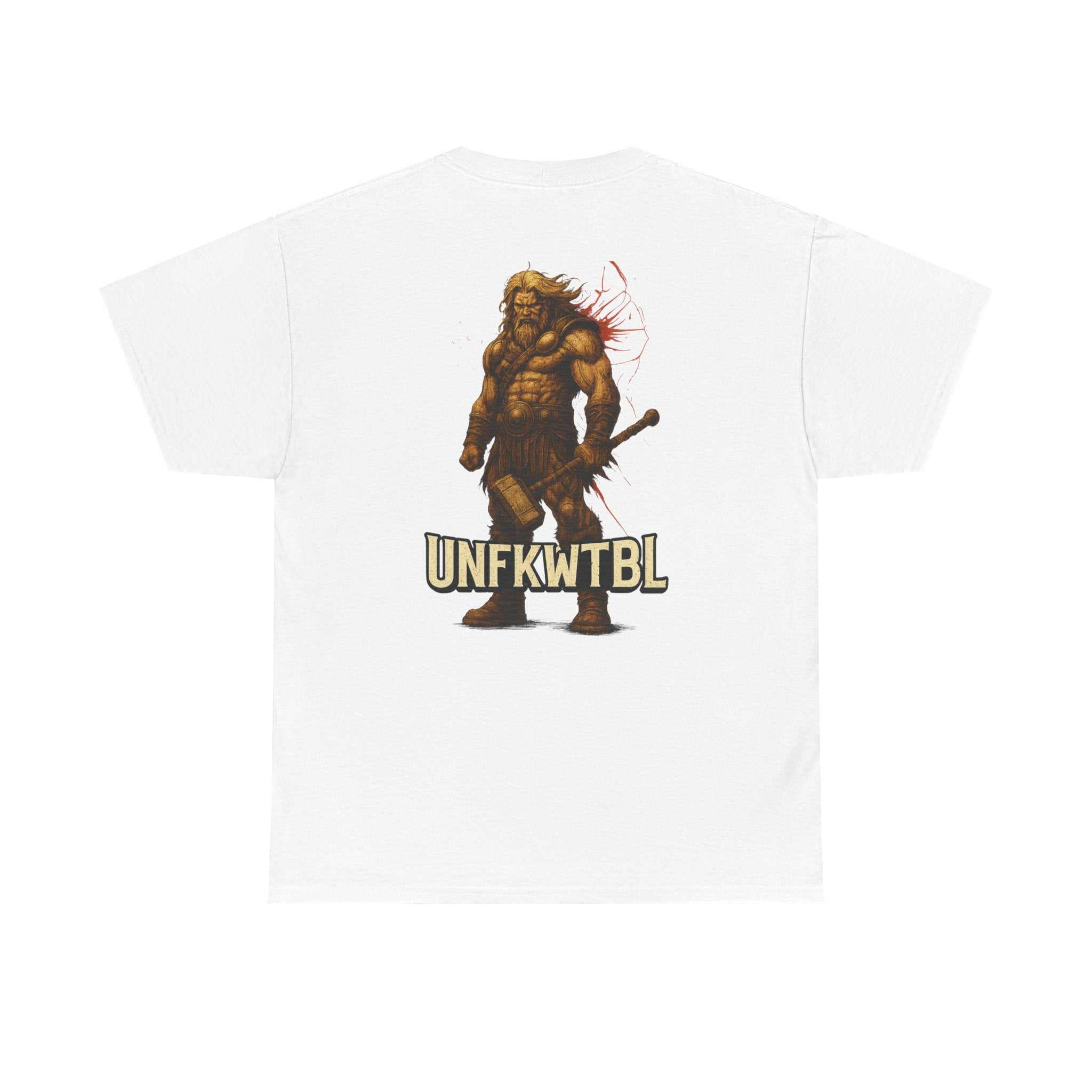 Black Viking God Tee with Norse mythology design and classic fit size chart
