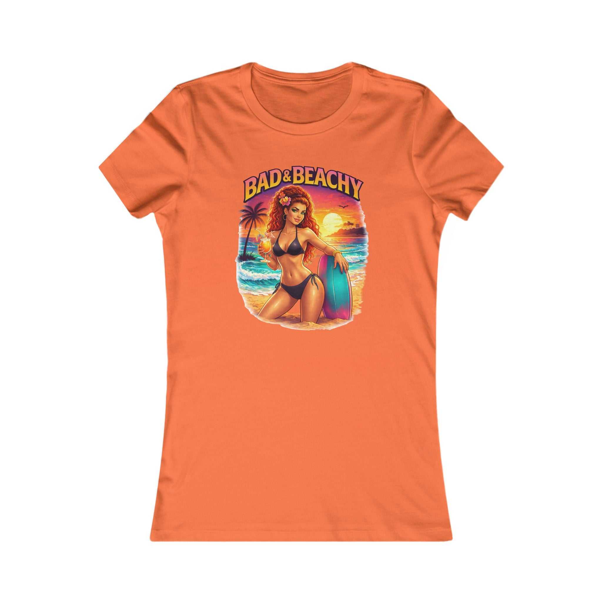 Bad & Beachy Women’s Tee — Retro Pinup Surf Bikini Graphic