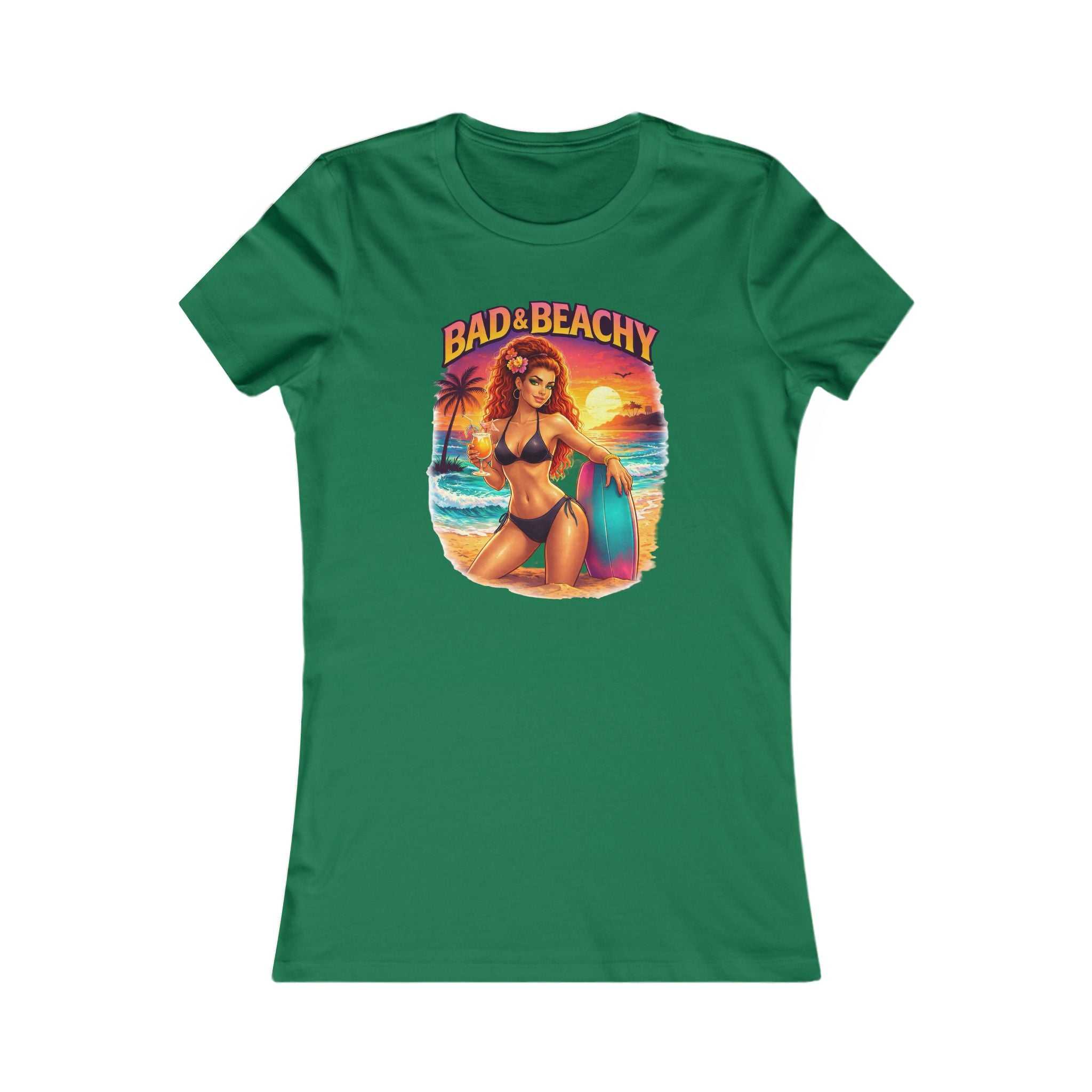 Bad & Beachy Women’s Tee — Retro Pinup Surf Bikini Graphic