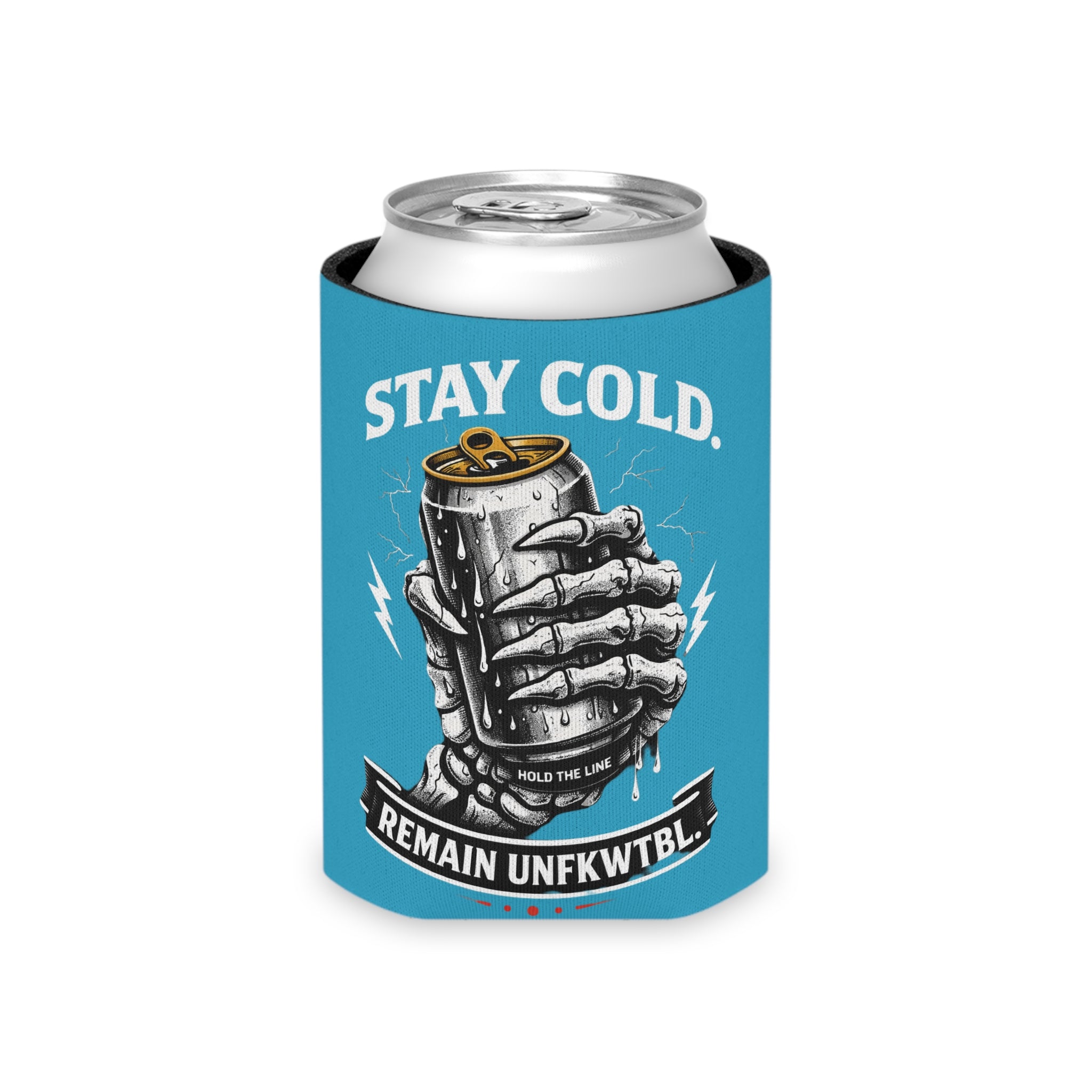 Can Cooler — "Stay Cold, Remain UNFKWTBL" Skull & Trident Beer Koozie