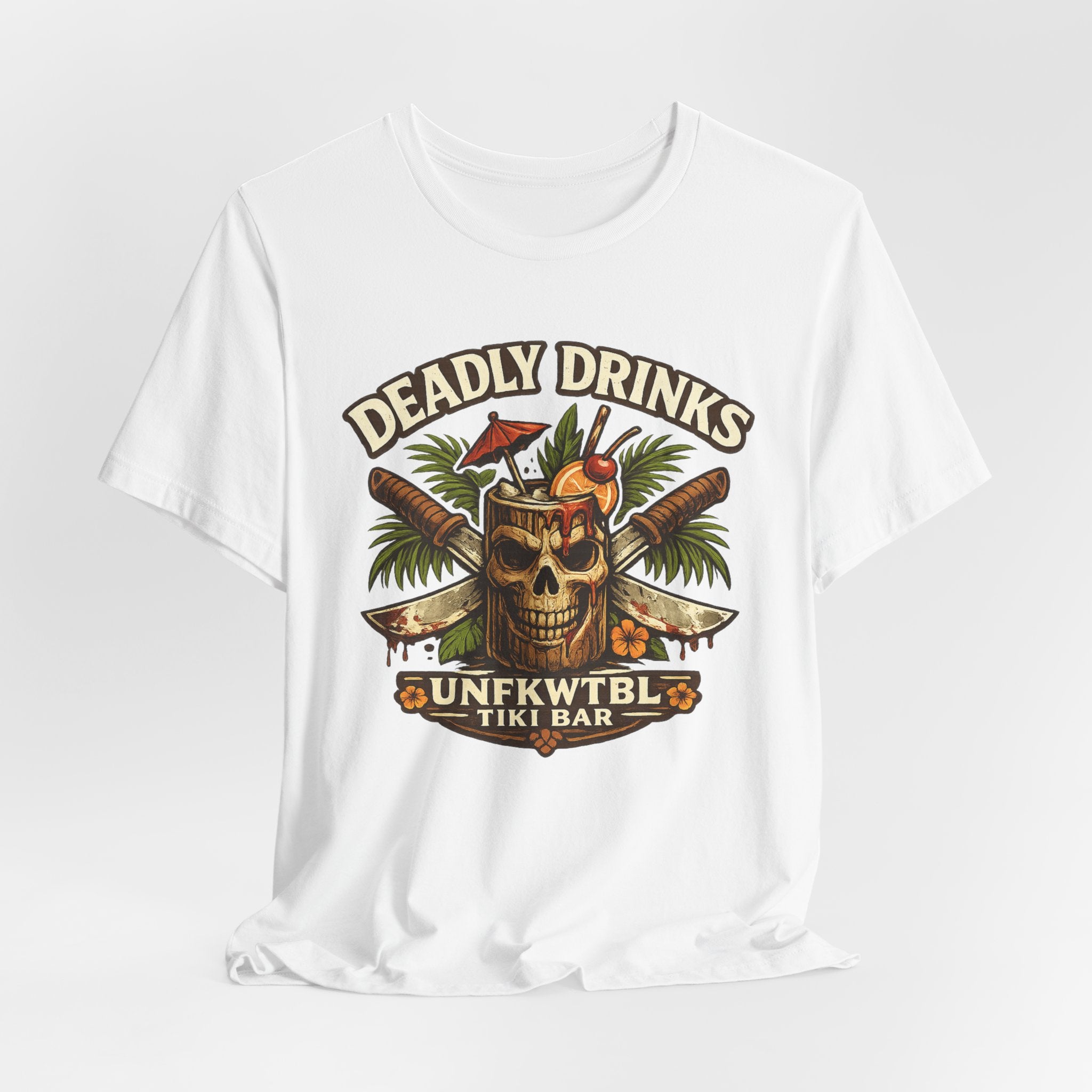 Tiki Bar Skull Tee — "Deadly Drinks" Tropical Cocktail Shirt