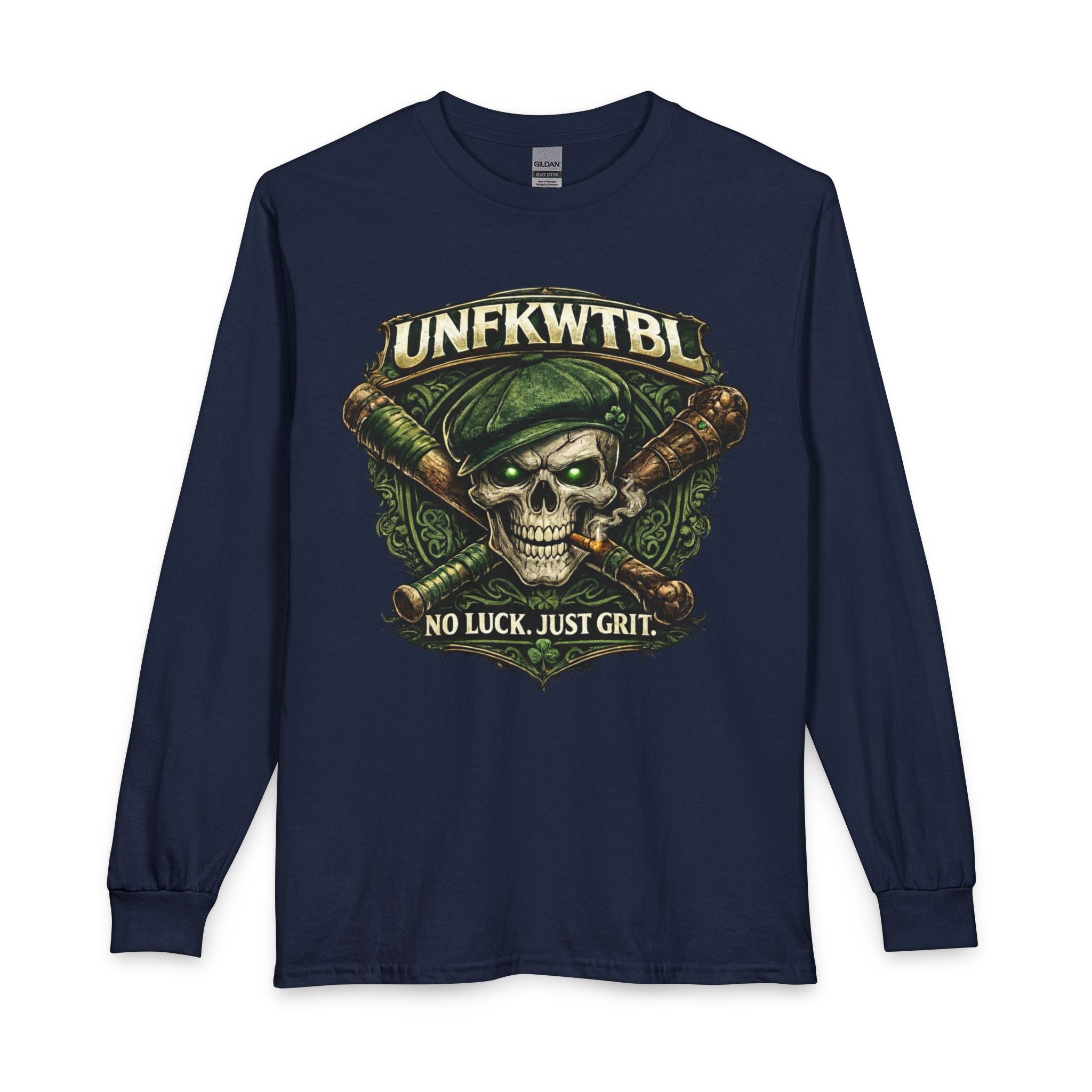 Skull & Baseball Bats Long Sleeve Tee — "NO LUCK. JUST GRIT."