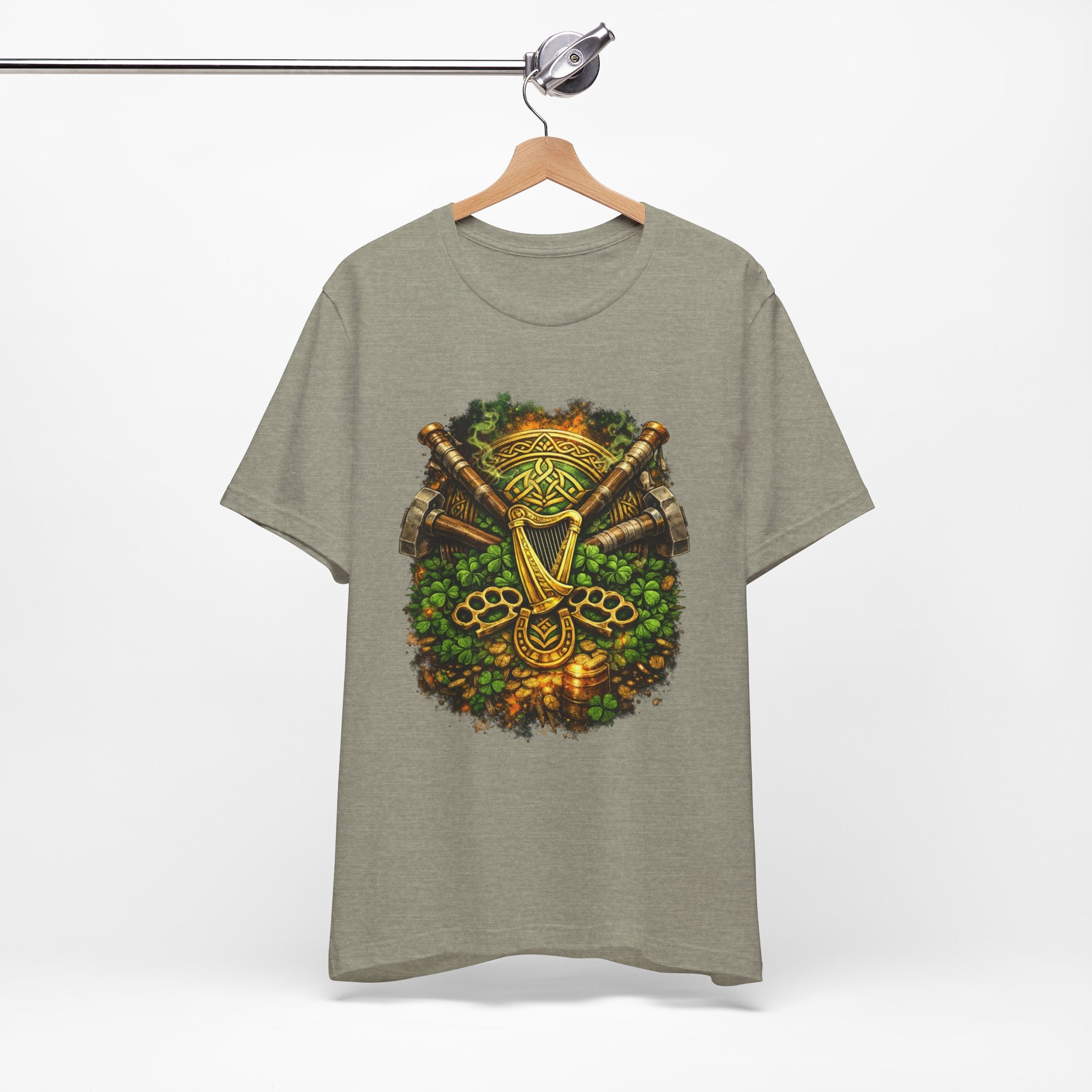 Celtic Harp & Axes T-Shirt — Irish Viking Shamrock Design