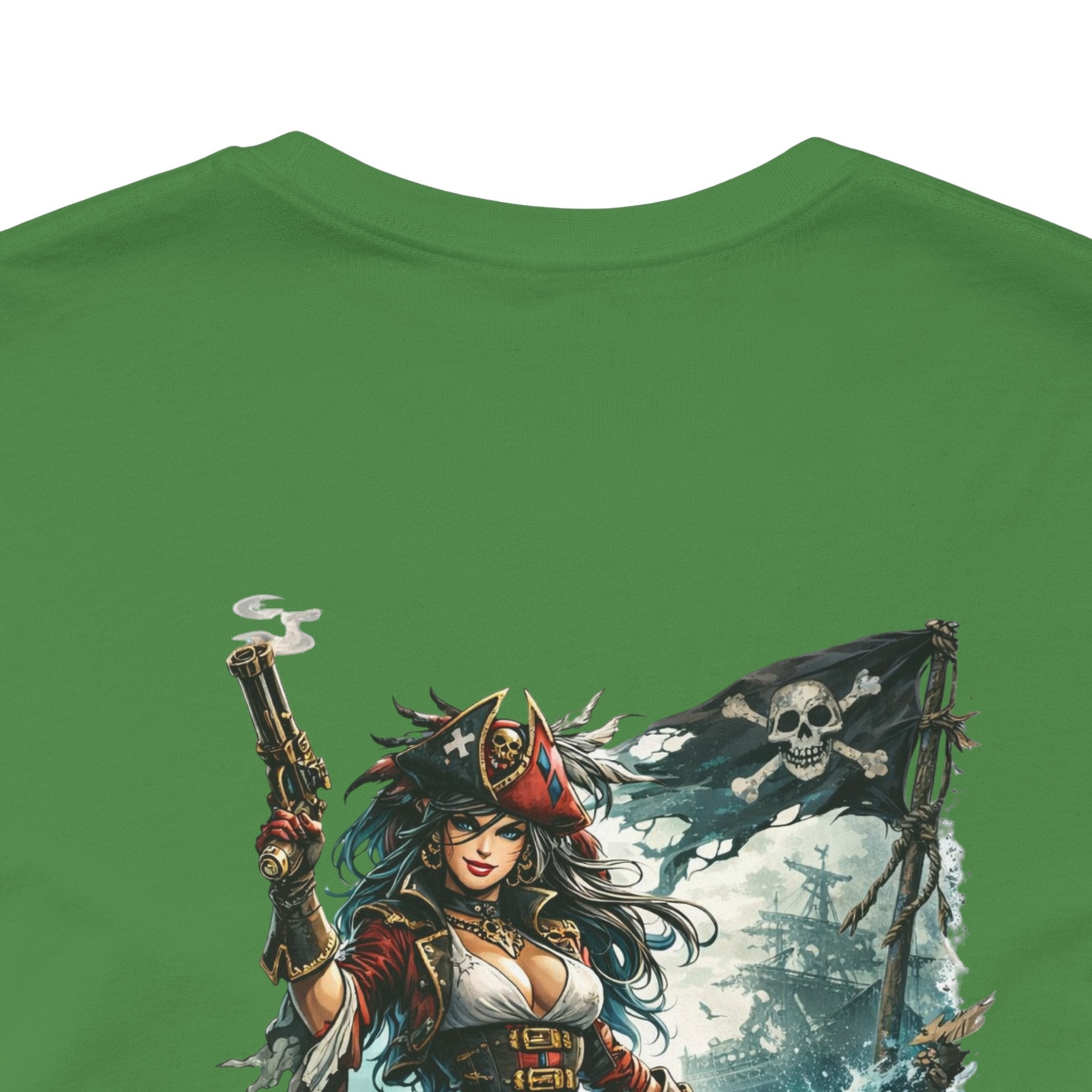 She Doesn't Ask Warrior Woman Graphic Tee — Fierce Pirate/Viking Adventure Shirt