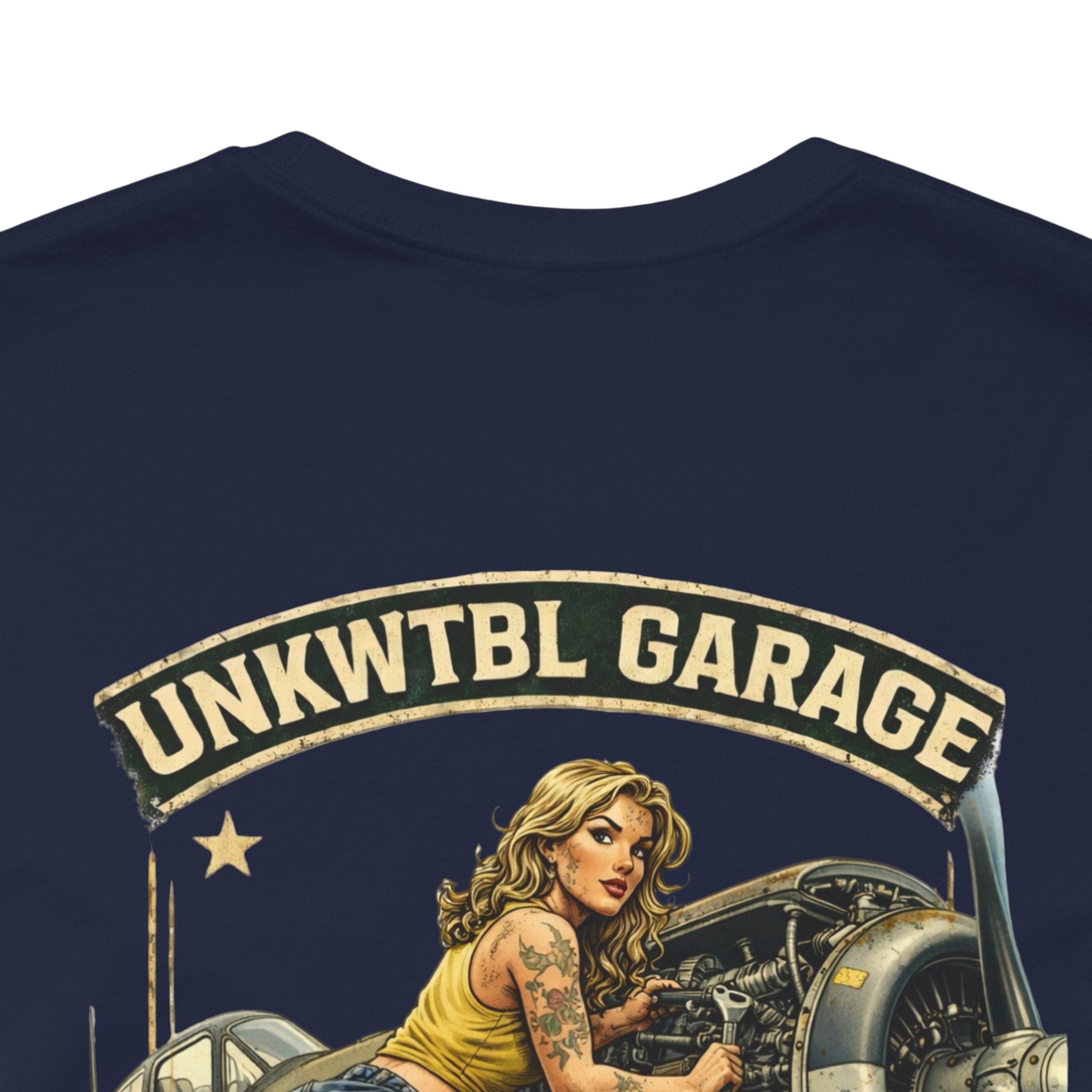 Mechanic On Duty Tee — Vintage Pin-Up Aircraft Garage Shirt