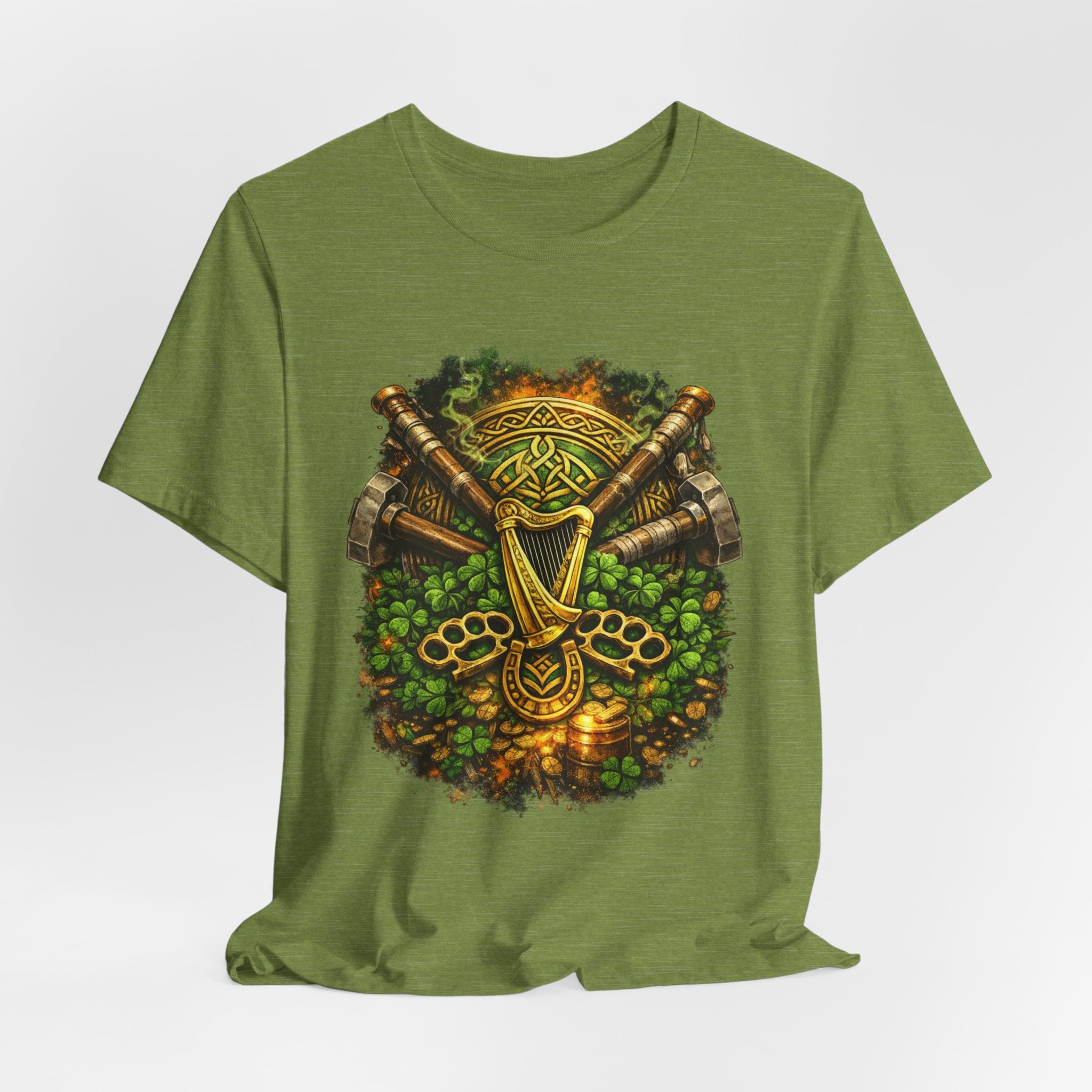 Celtic Harp & Axes T-Shirt — Irish Viking Shamrock Design