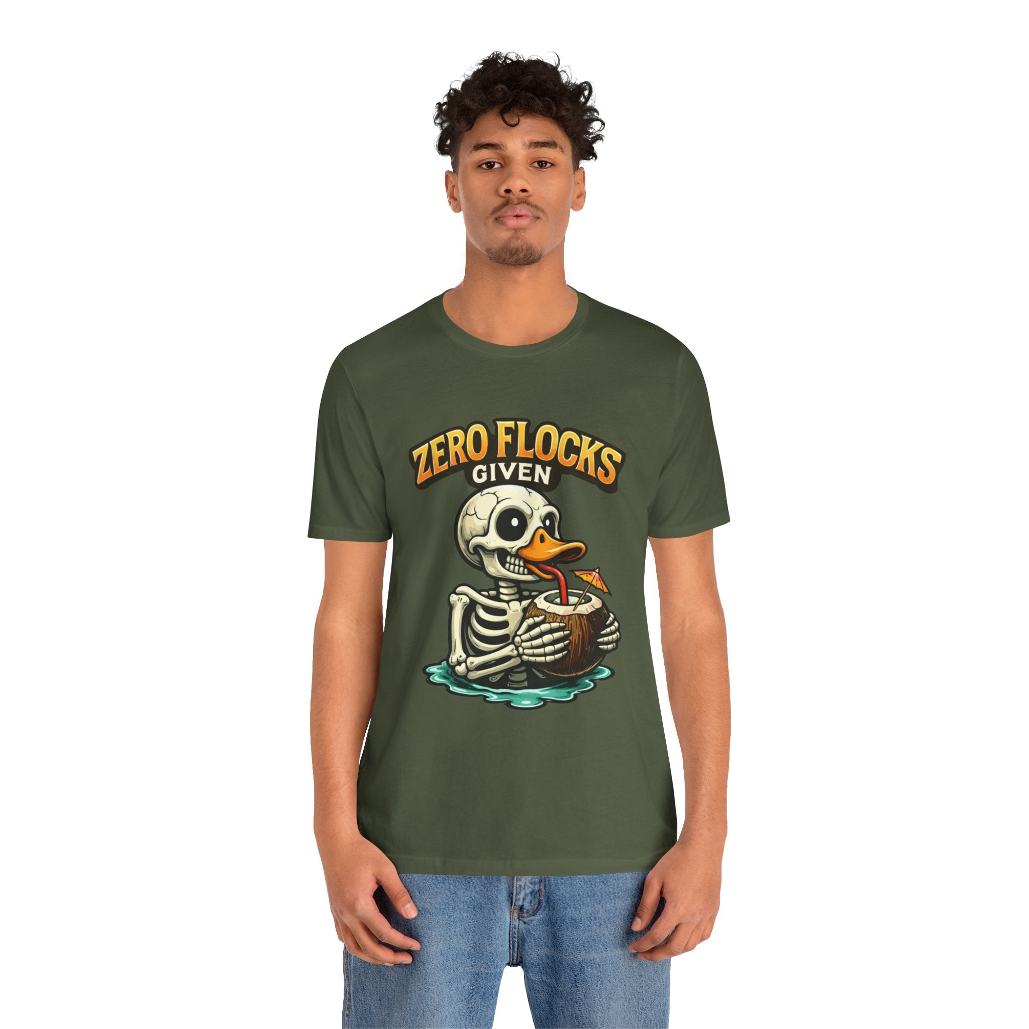 T‑Shirt — "Zero Flocks Given" Skeleton Duck Graphic Tee