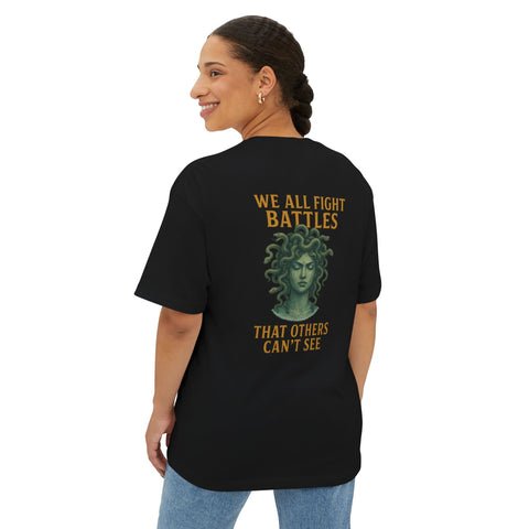 Unisex Oversized Boxy Tee MEDUSA INSPIRATIONAL TO SHOW WORLD UNBROKEN