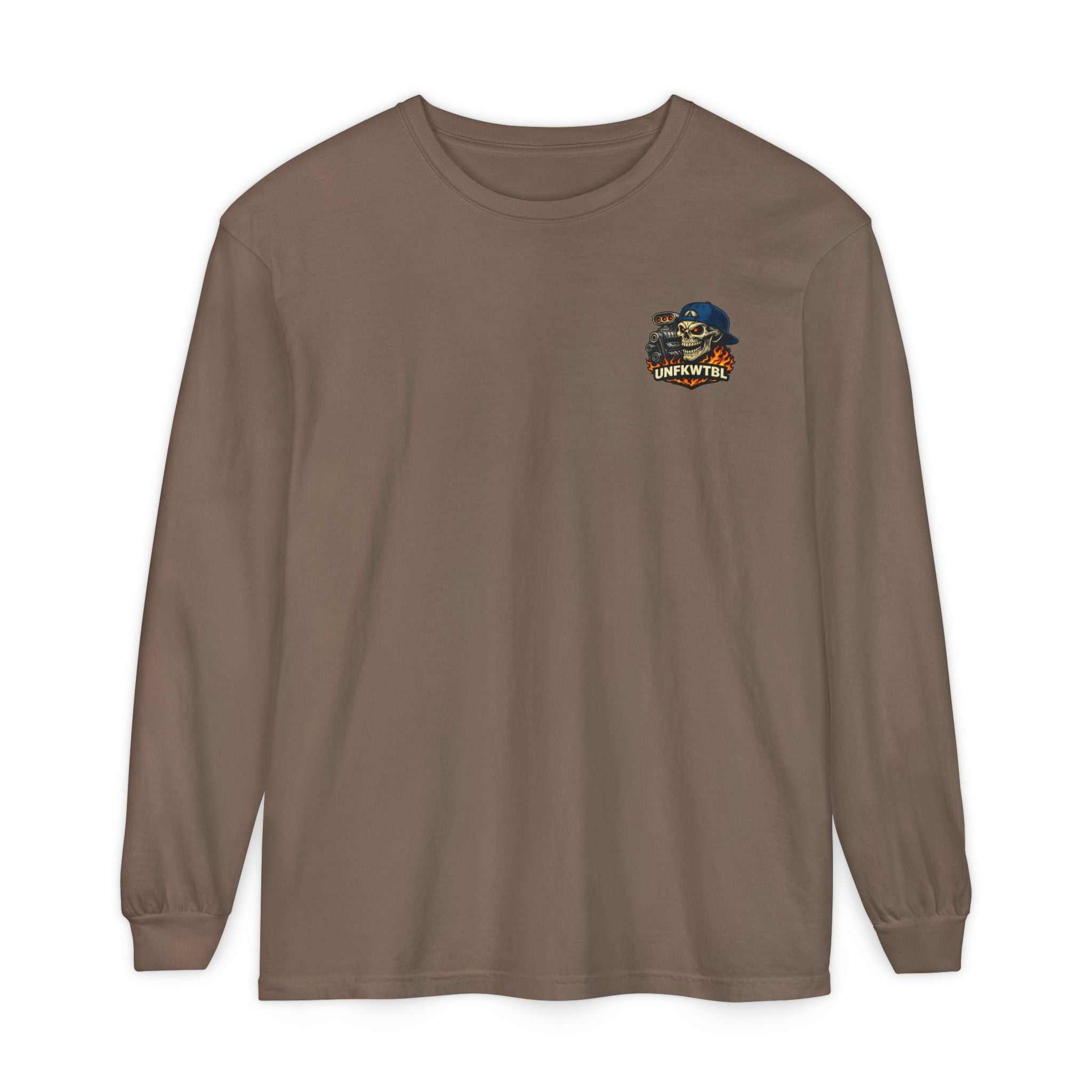Still Burnin' Rubber Long Sleeve Tee — Retro Skull Muscle Car Graphic