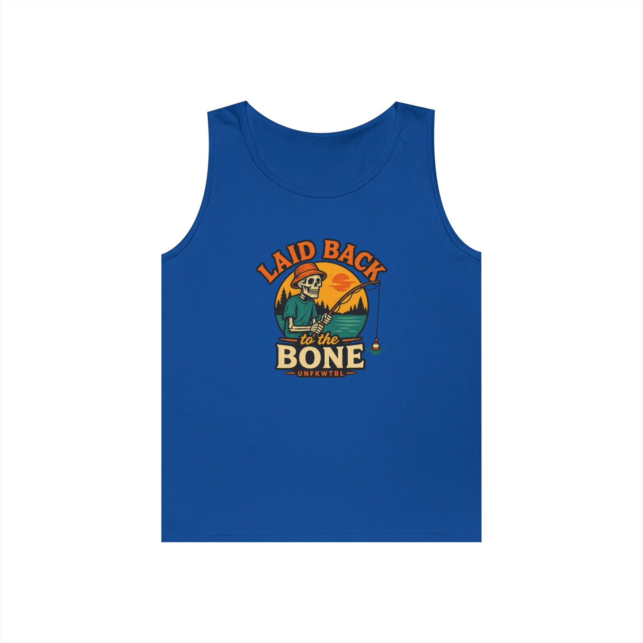 Laid Back to the Bone Tank Top — Retro Skull & Sunset Summer Graphic