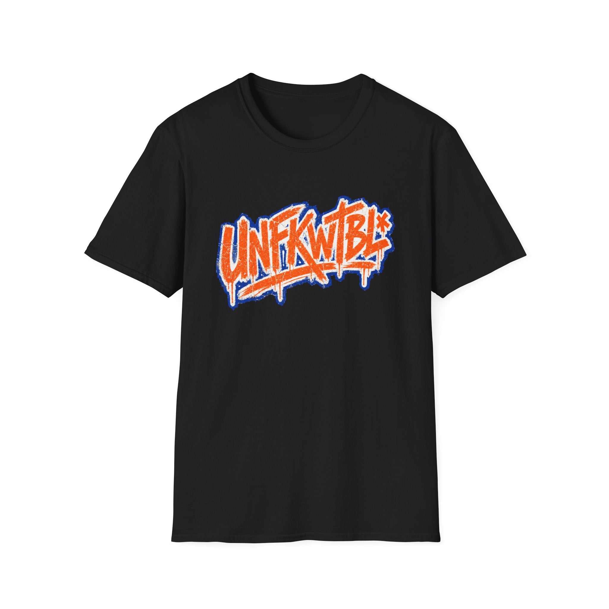 Unfkwtbl Graffiti Logo T-Shirt with bold orange and blue street style graphic on soft, lightweight cotton tee