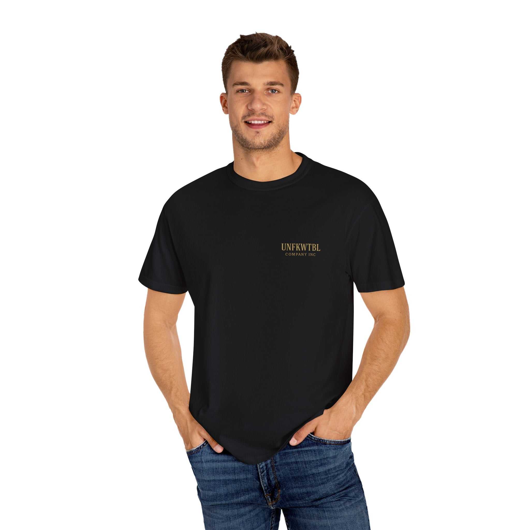 Garment-dyed t-shirt with Celtic warrior fallen warrior battle design on high-quality US cotton