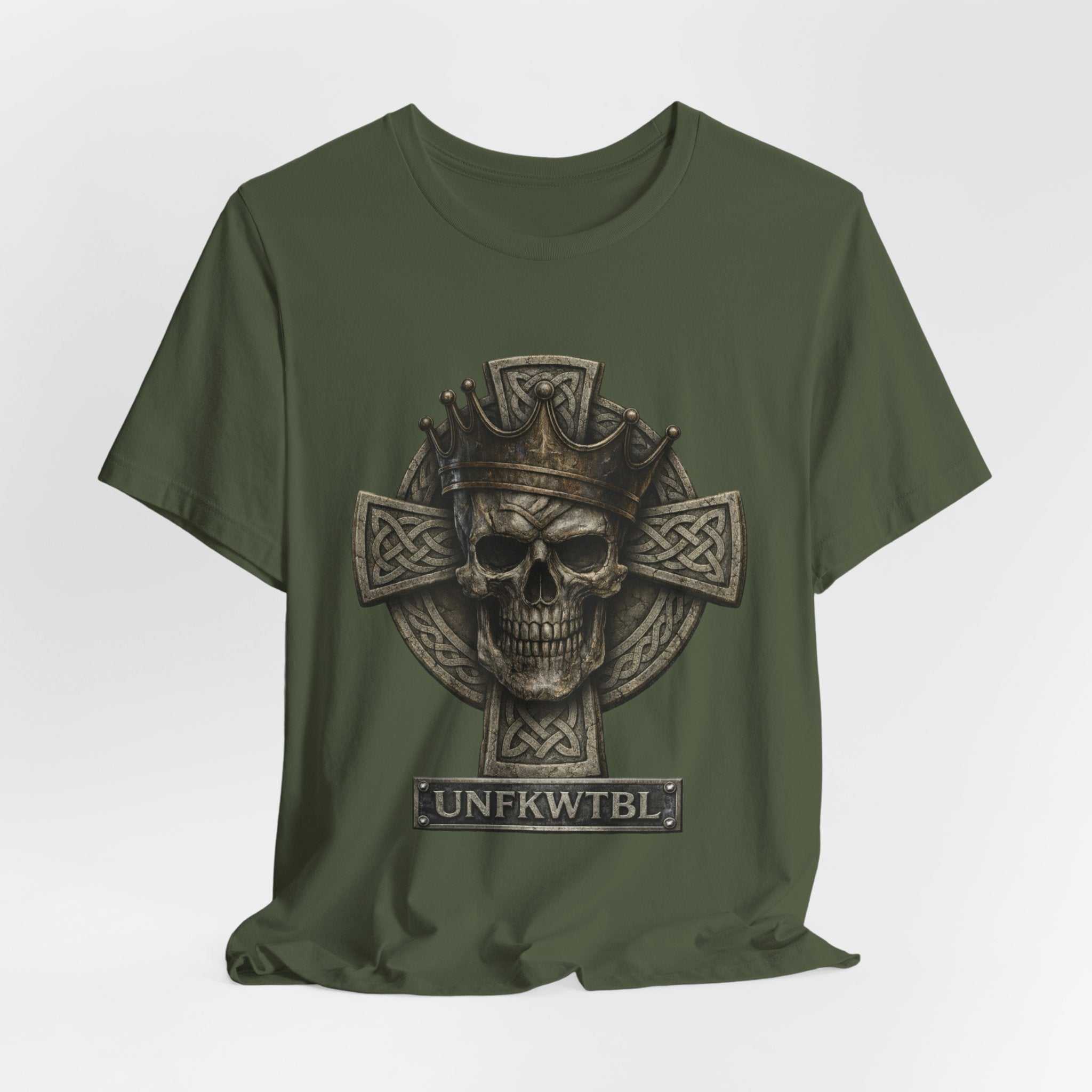 Skull & Celtic Cross Tee — 'UNFKWTBL' Gothic Biker Shirt