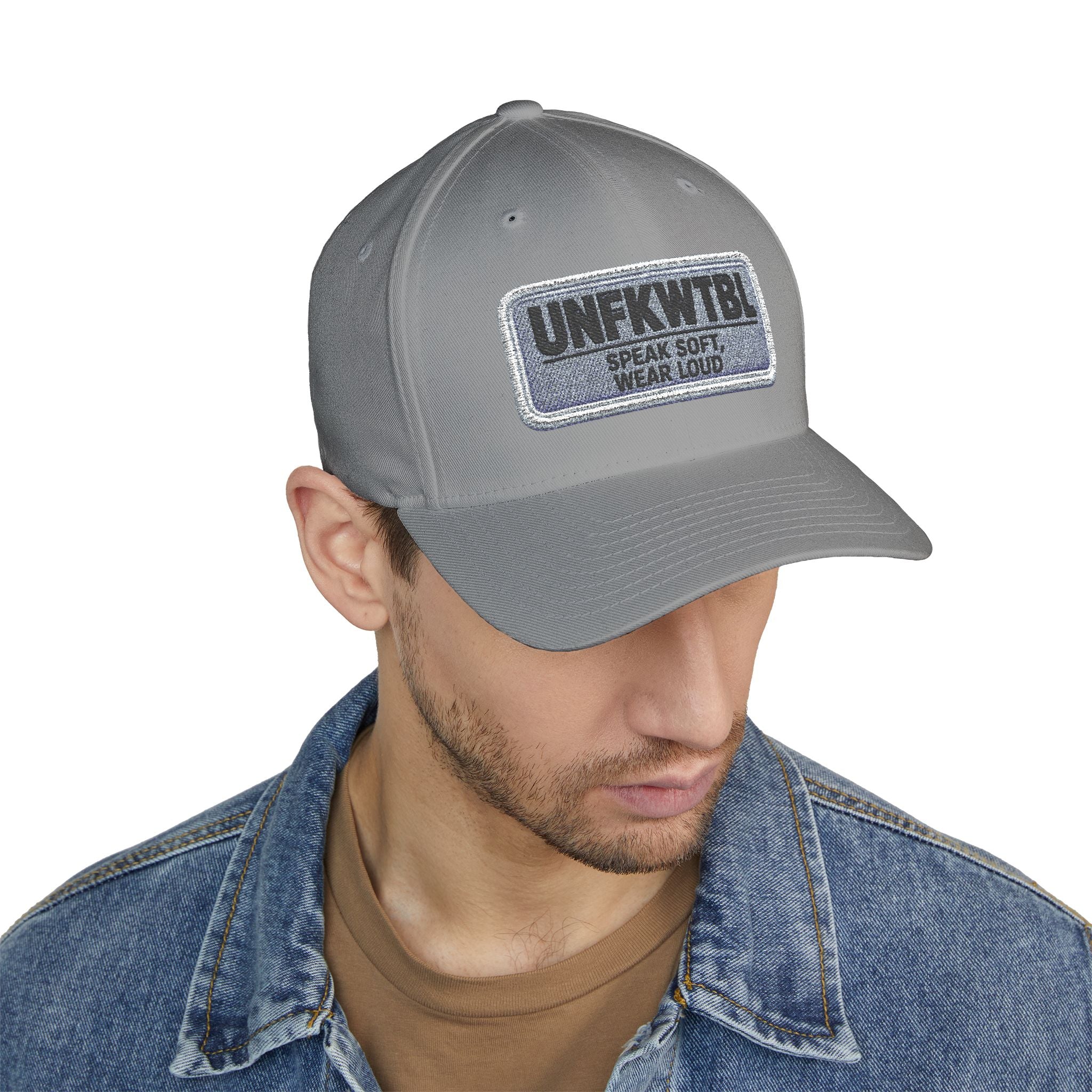 UNFKWTBL Embroidered Patch Cap — 'Speak Soft. Wear Loud.' Structured Hat